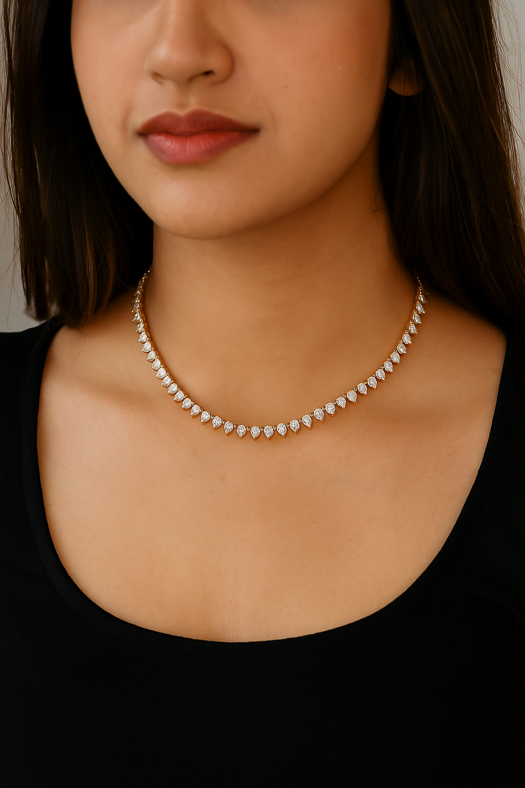 KNG0003-GOLD PLATED ECOATED CZ SEATED CHAIN NECKLACE