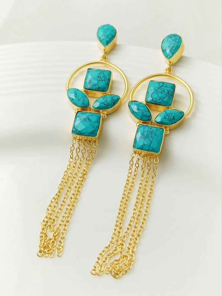 KG0001-Turquoise Gold Plated Drop Earrings