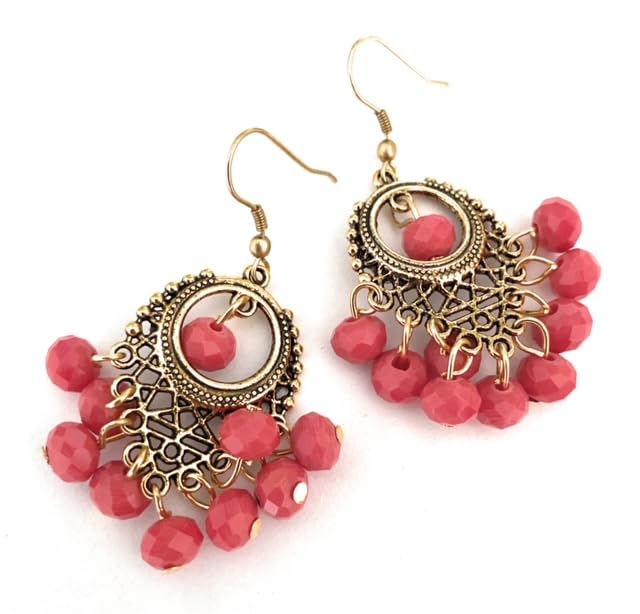 NS0001-Bohemian Red Beaded Earrings