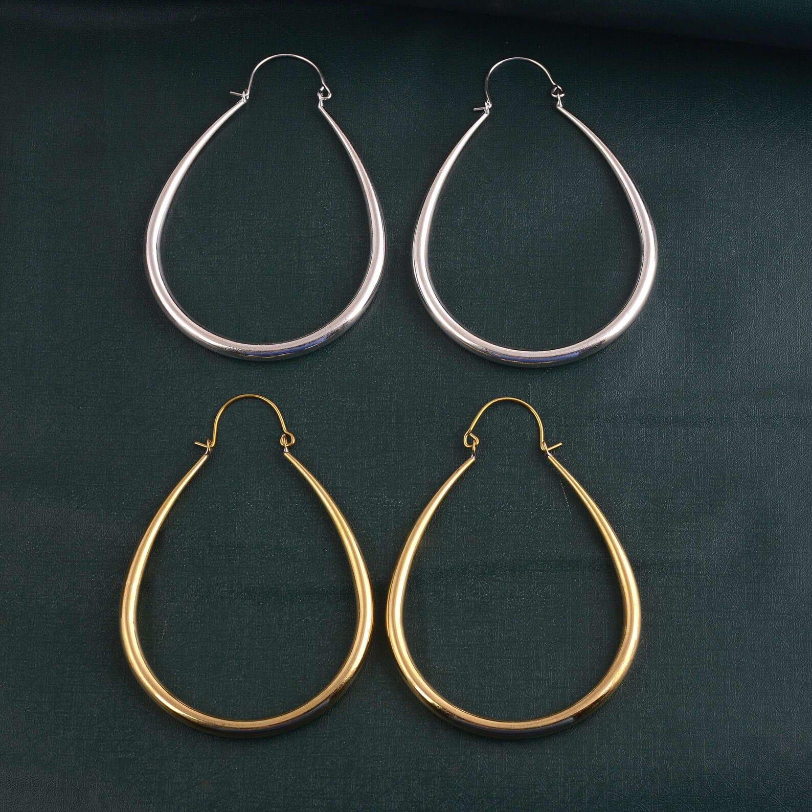 KG0004-Elegant Gold and Silver Plated Teardrop Hoop Earrings
