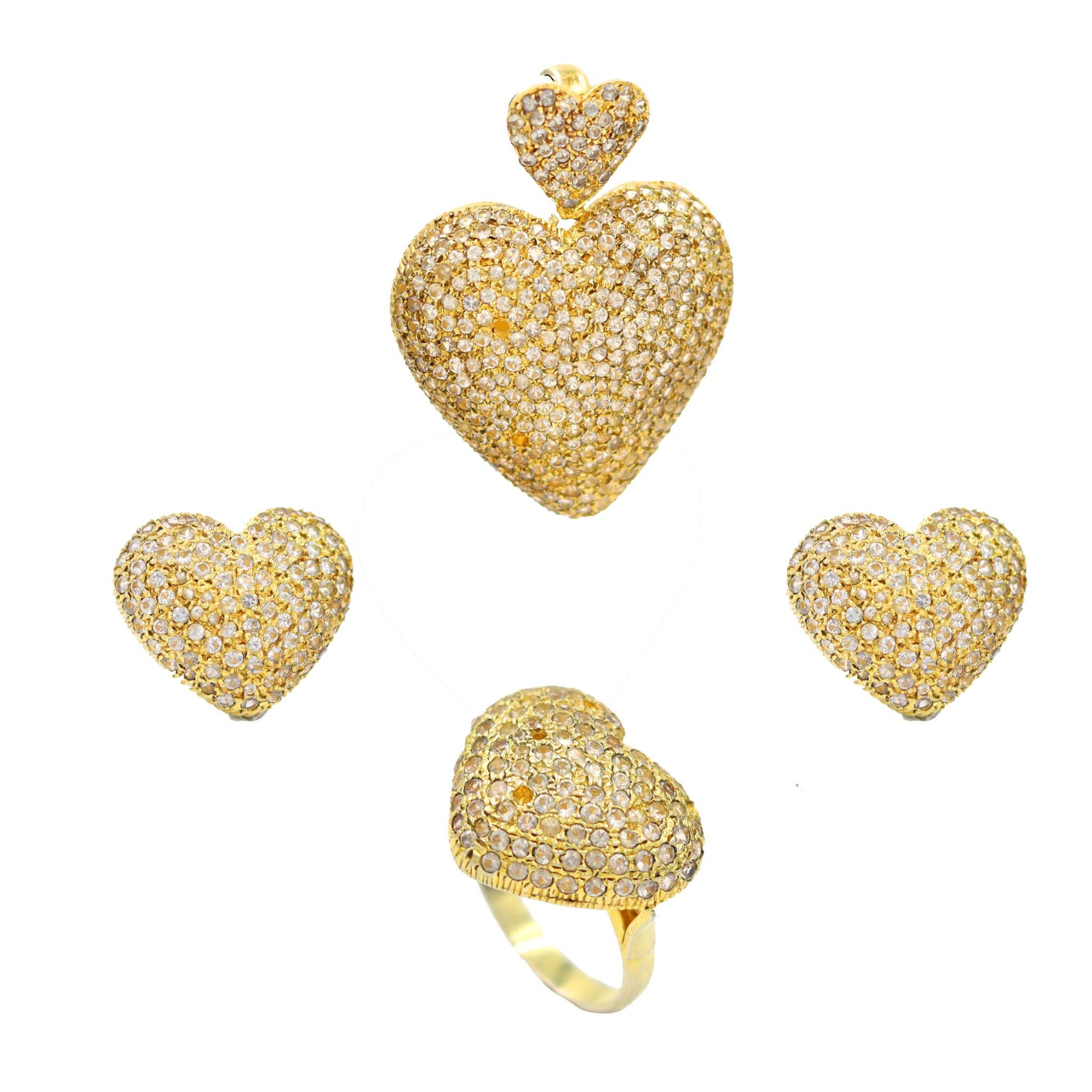 KNS0042-STERLING SILVER GOLD PLATED C Z SEATED FULL PENDANT SET