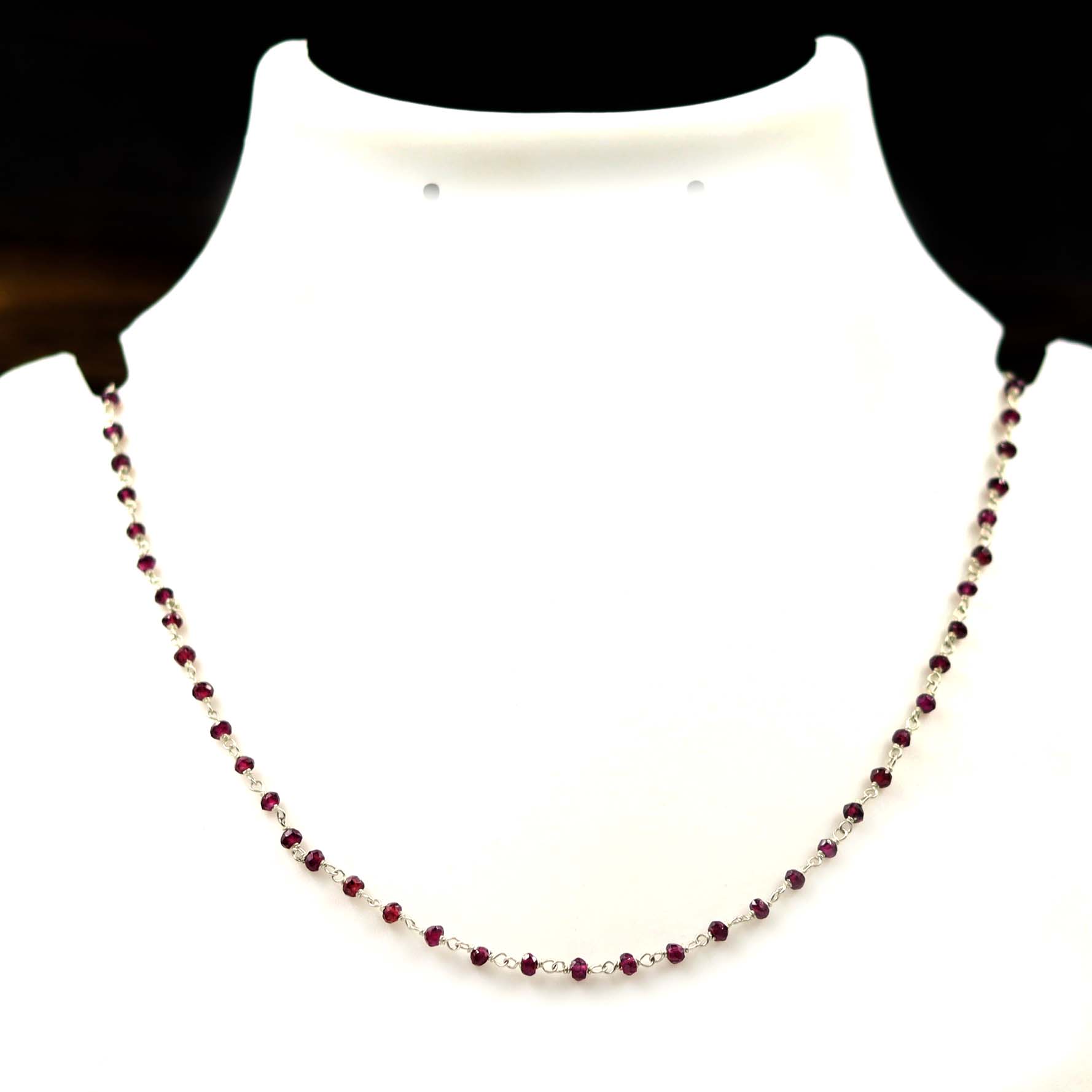 KNS0038-STERLING SILVER GARNET BEAD  SEATED HAND MADE DESIGNER NECKLACE