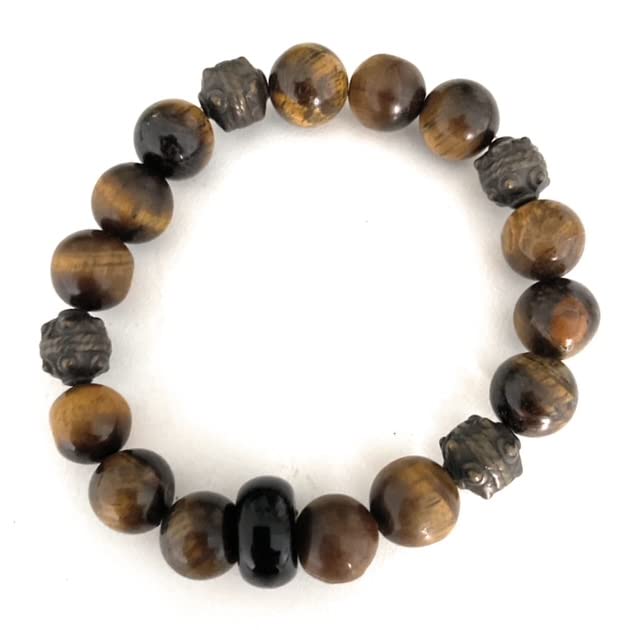 NB0016-Tiger Eye and Black Bead Bracelet