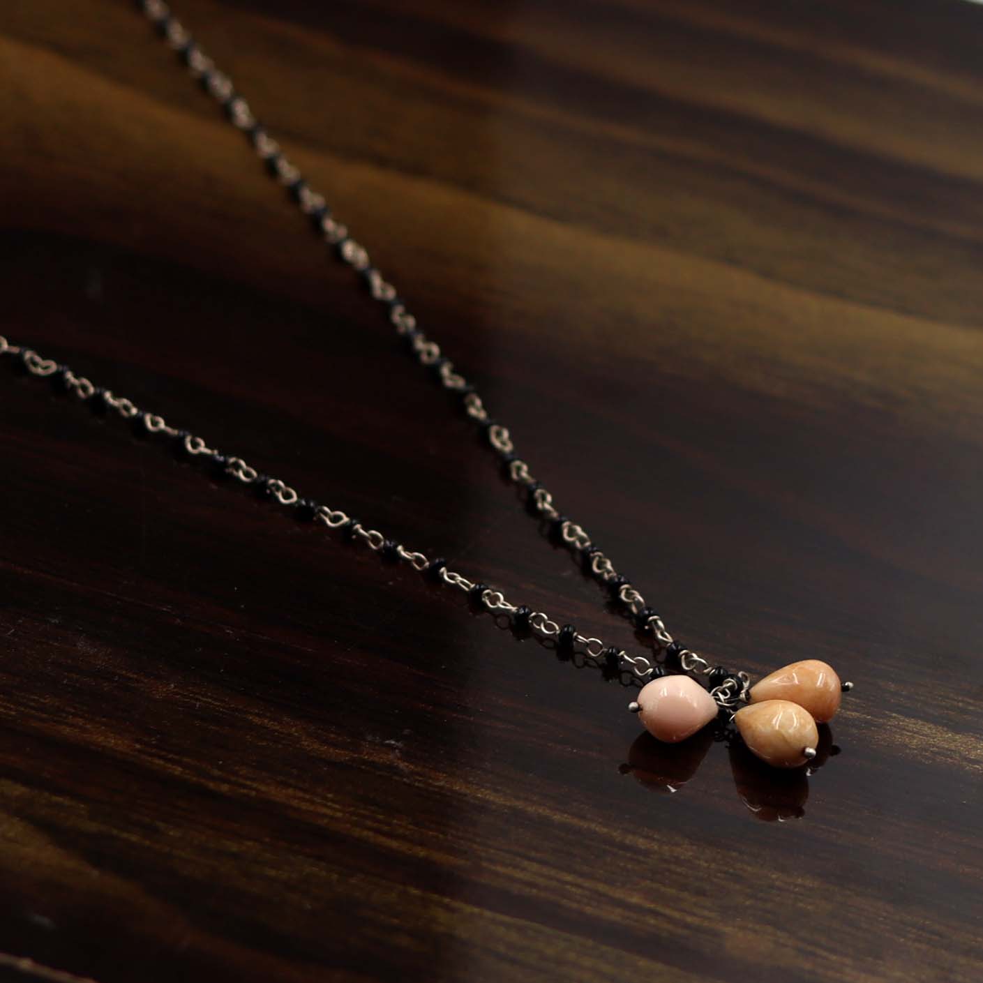 KNS0041-STERLING SILVER PINK OPAL BEADS HAND MADE DESIGNER  NECKLACE