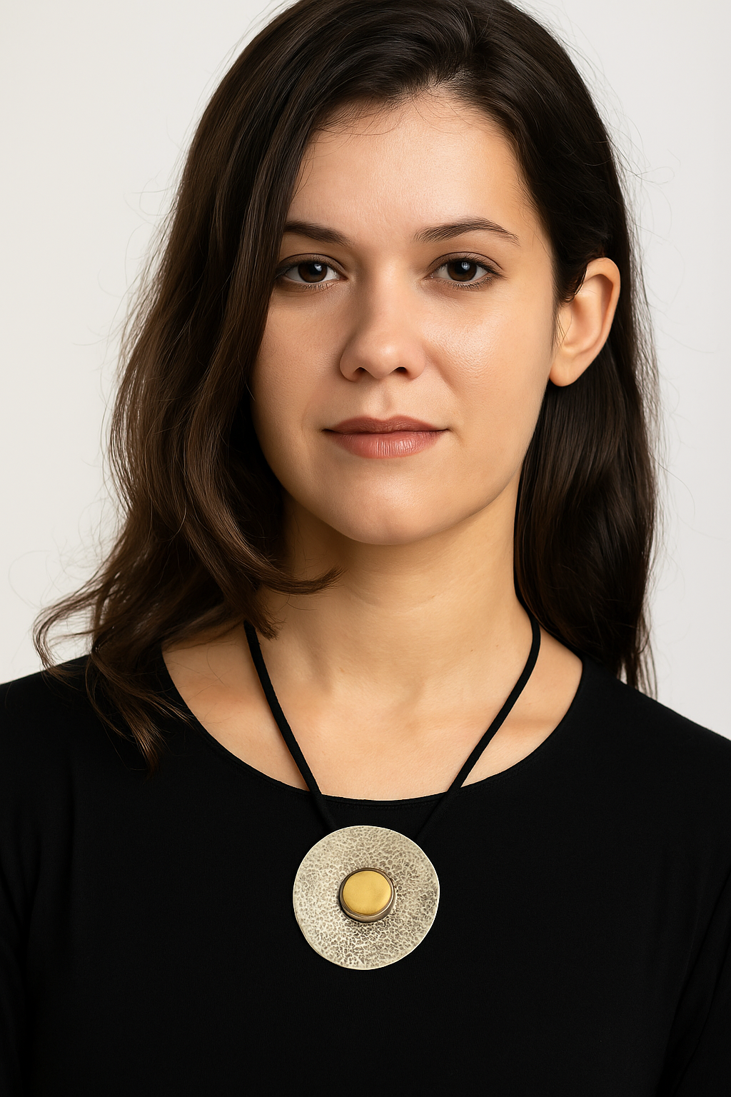 BKH0006-HAND HAMMERED  ANTIQUE STYLE  PENDANT WITH THREAD  NECKLACE