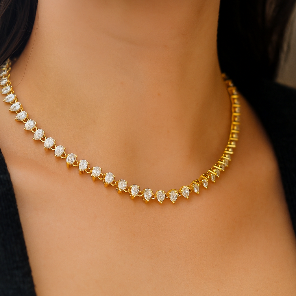 BKG0003-GOLD PLATED ECOATED CZ SEATED CHAIN NECKLACE