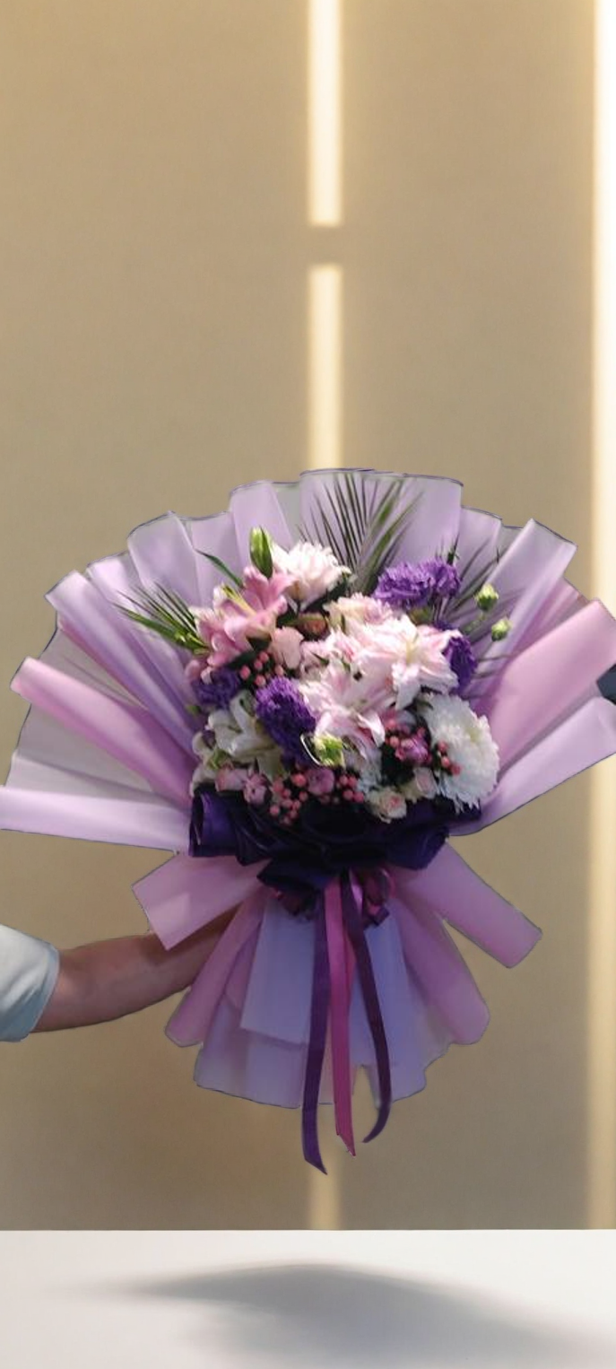 Özel Tasarım Mor ve Pembe Çiçek Buketi