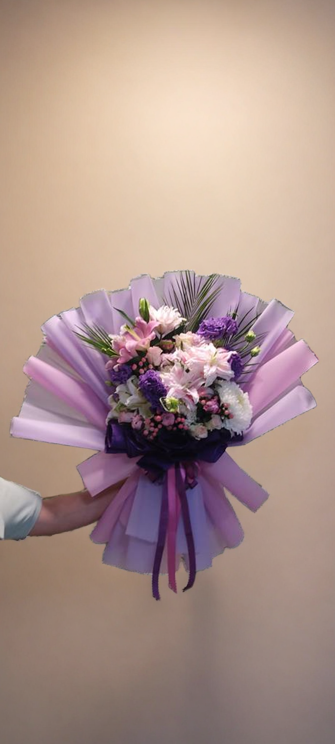 Özel Tasarım Mor ve Pembe Çiçek Buketi