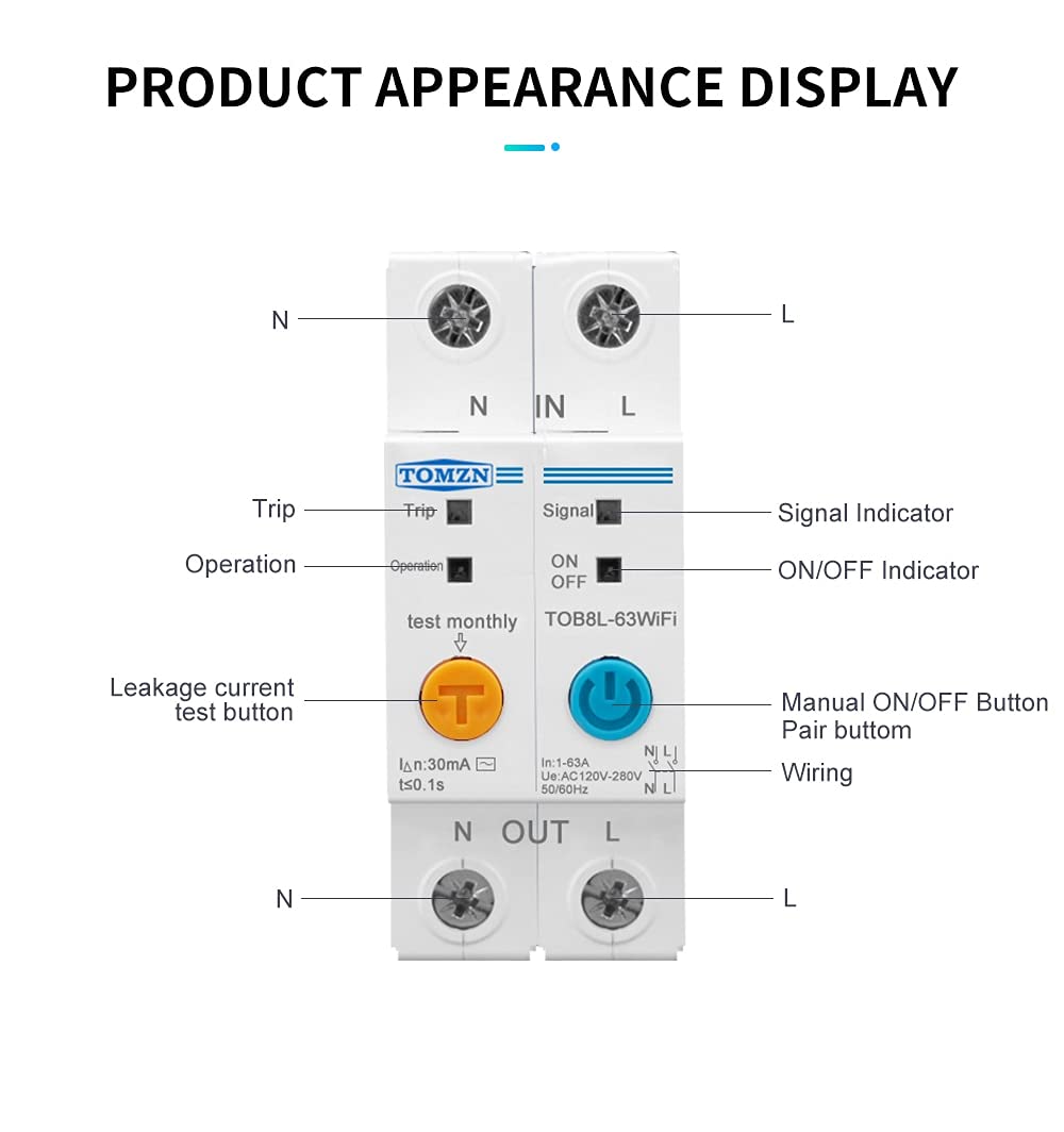 Circuit breaker 63A Single Phase WIFI Smart