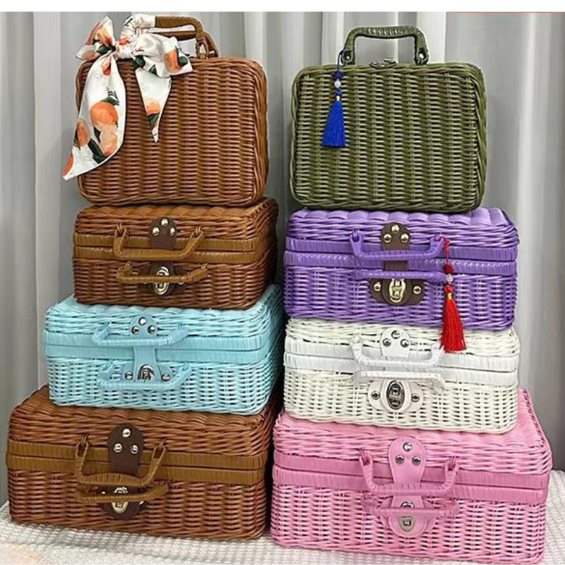 Handmade Cosmetic Storage Box Rattan Suitcase Gift Box Solid PP Woven Basket Christmas Easter