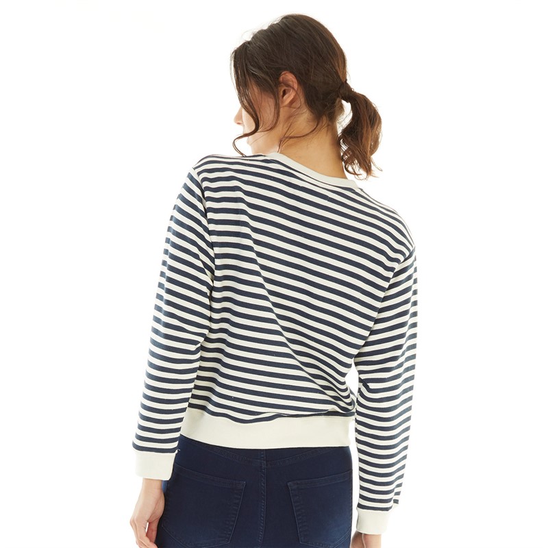 Womens Stripe Emb Bonjour Boxy Sweatshirt Dark Navy/​White/​Poppy