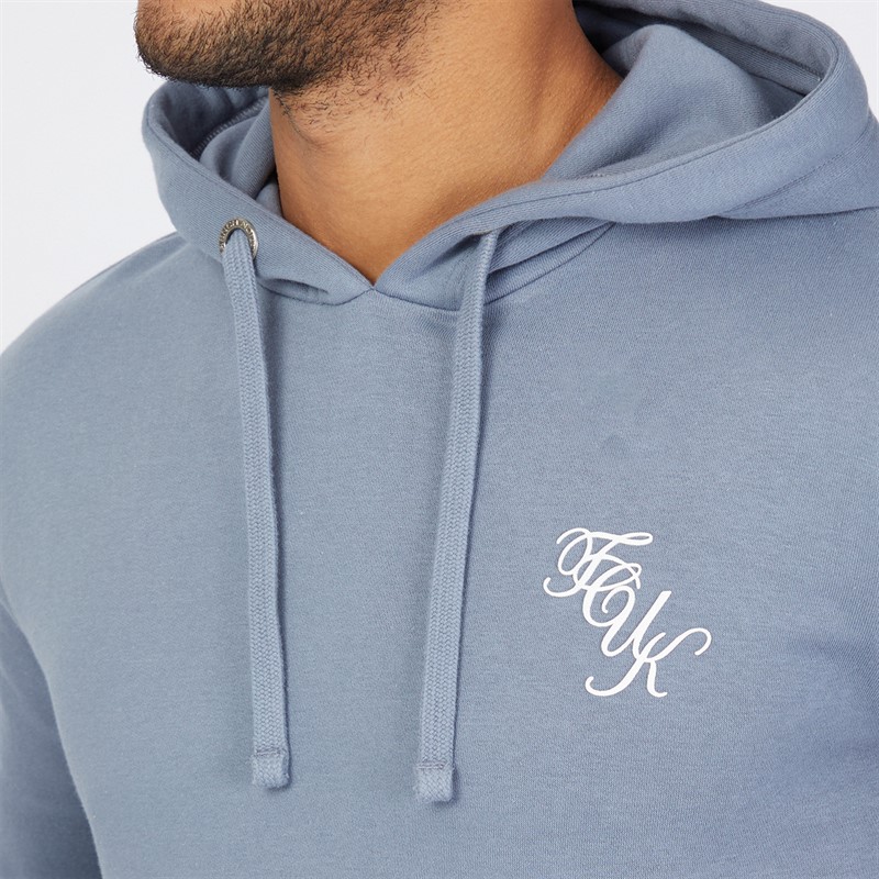 Mens Script hoodie Light Blue Melange/White