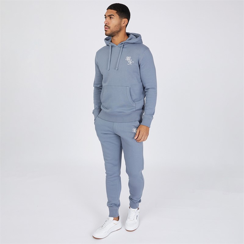 Mens Script hoodie Light Blue Melange/White