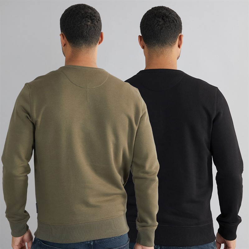 Mens FC Crew Two Pack Sweatshirts Multi 2 - Black/ Khaki