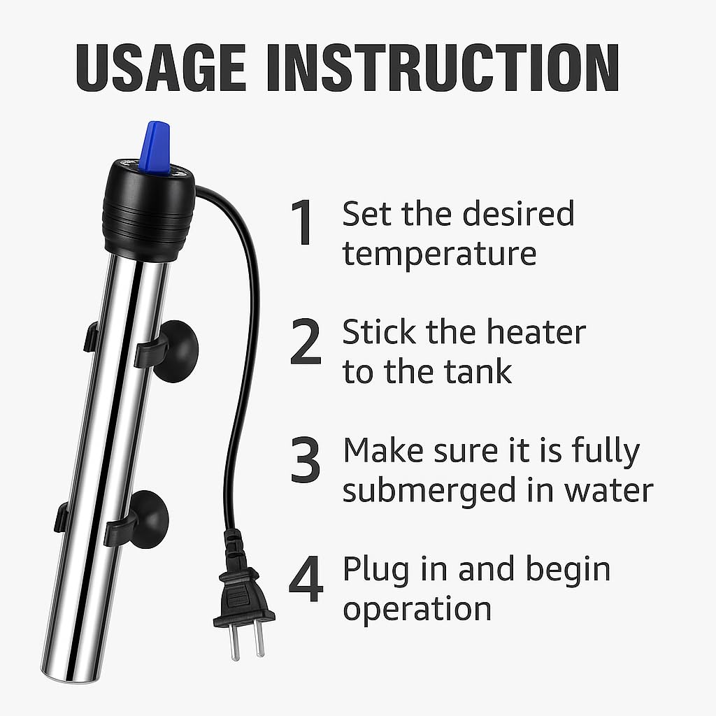 RS (200 Watt) Stainless Steel Rod Aquarium Fish Tank Heater – 304 Stainless Steel, Adjustable Temperature Control, Safe Submersible Heater for Freshwater & Marine Tanks