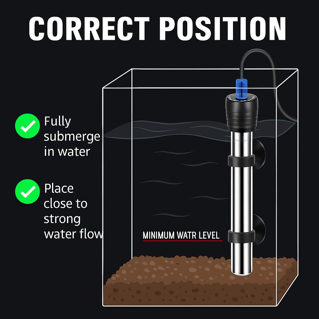 RS (200 Watt) Stainless Steel Rod Aquarium Fish Tank Heater – 304 Stainless Steel, Adjustable Temperature Control, Safe Submersible Heater for Freshwater & Marine Tanks