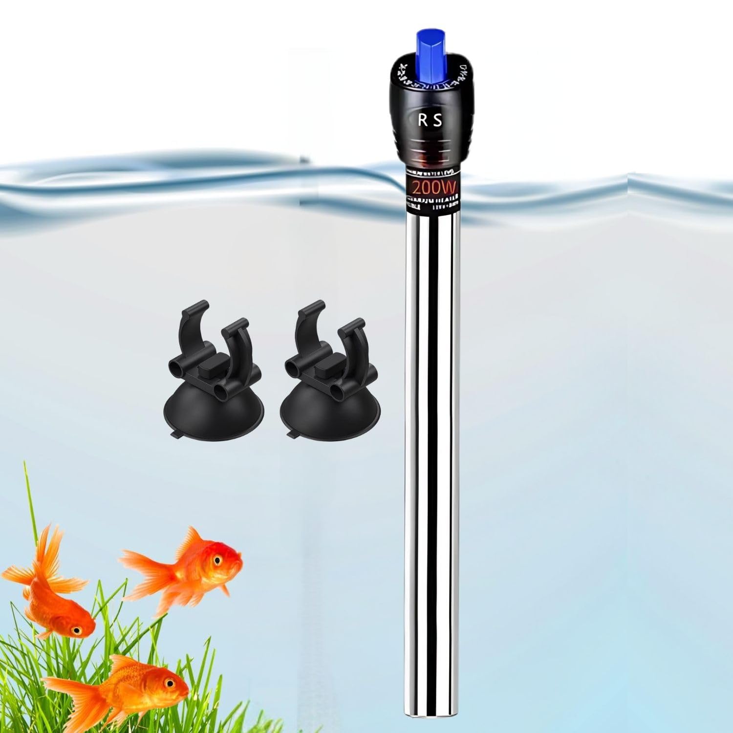 RS (200 Watt) Stainless Steel Rod Aquarium Fish Tank Heater – 304 Stainless Steel, Adjustable Temperature Control, Safe Submersible Heater for Freshwater & Marine Tanks