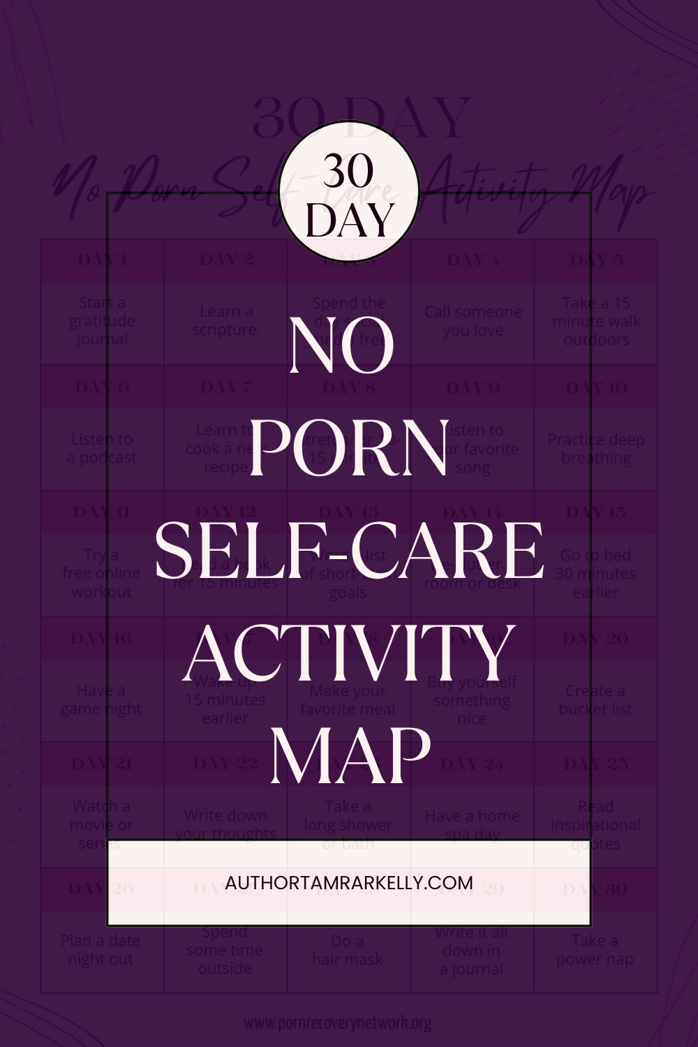 30 Day No Porn Self-Care Activity Map