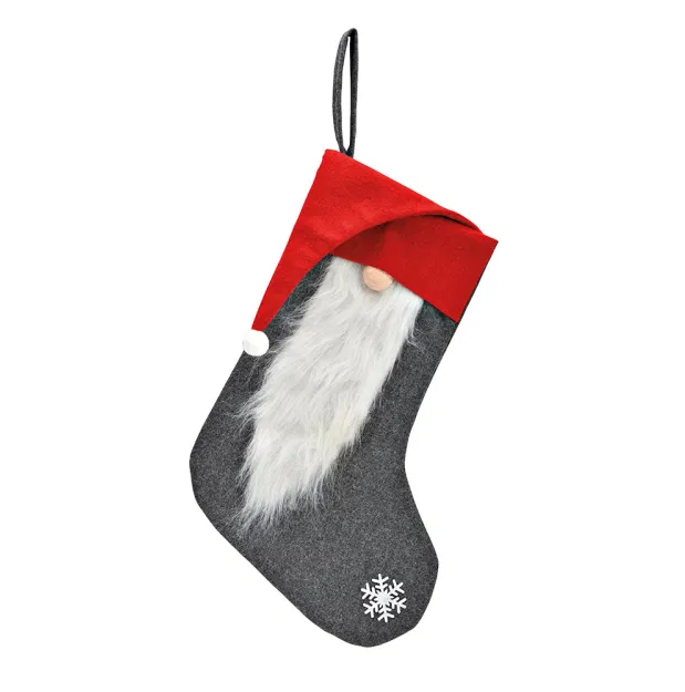 Kerstsok Kabouter lange baard - Grijs