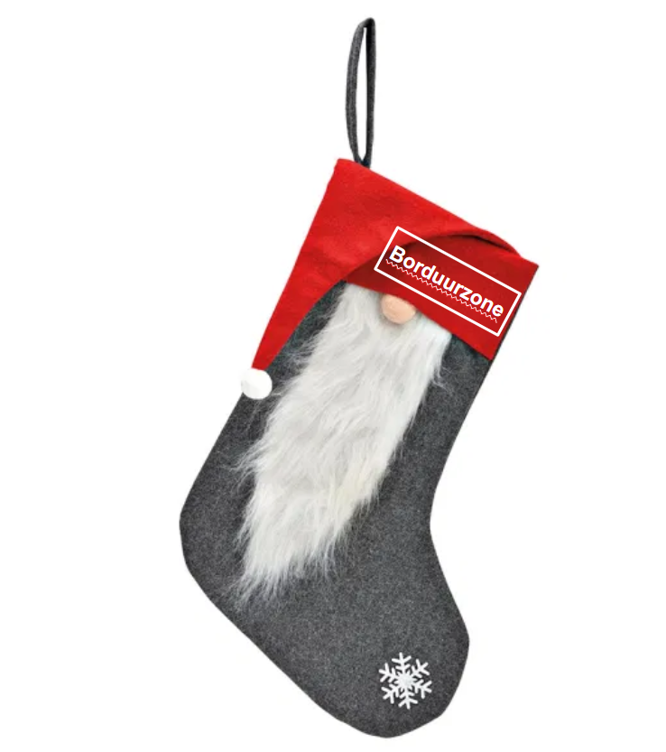 Kerstsok Kabouter lange baard - Grijs