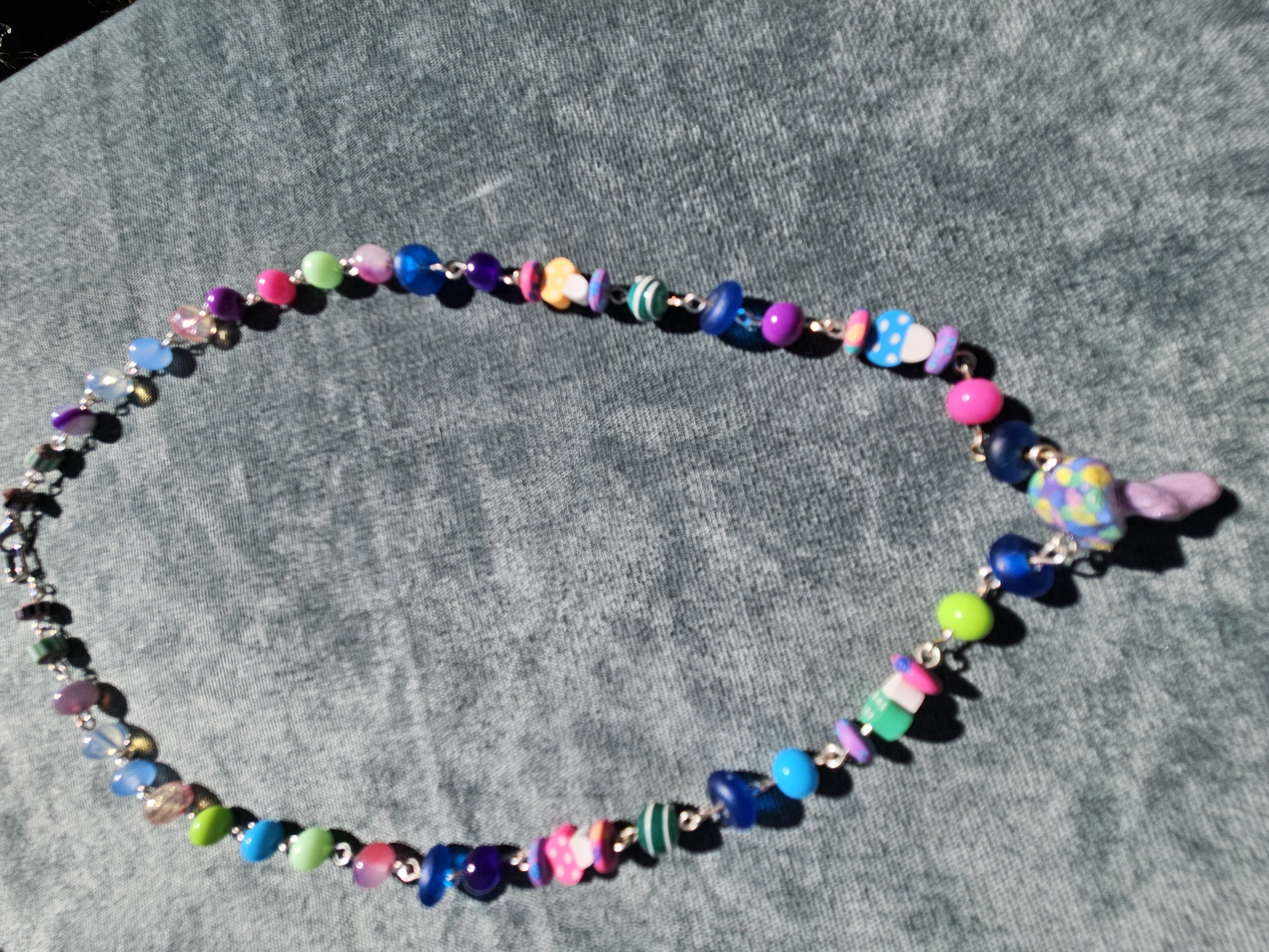Rainbow Shroom Upcycled Necklace