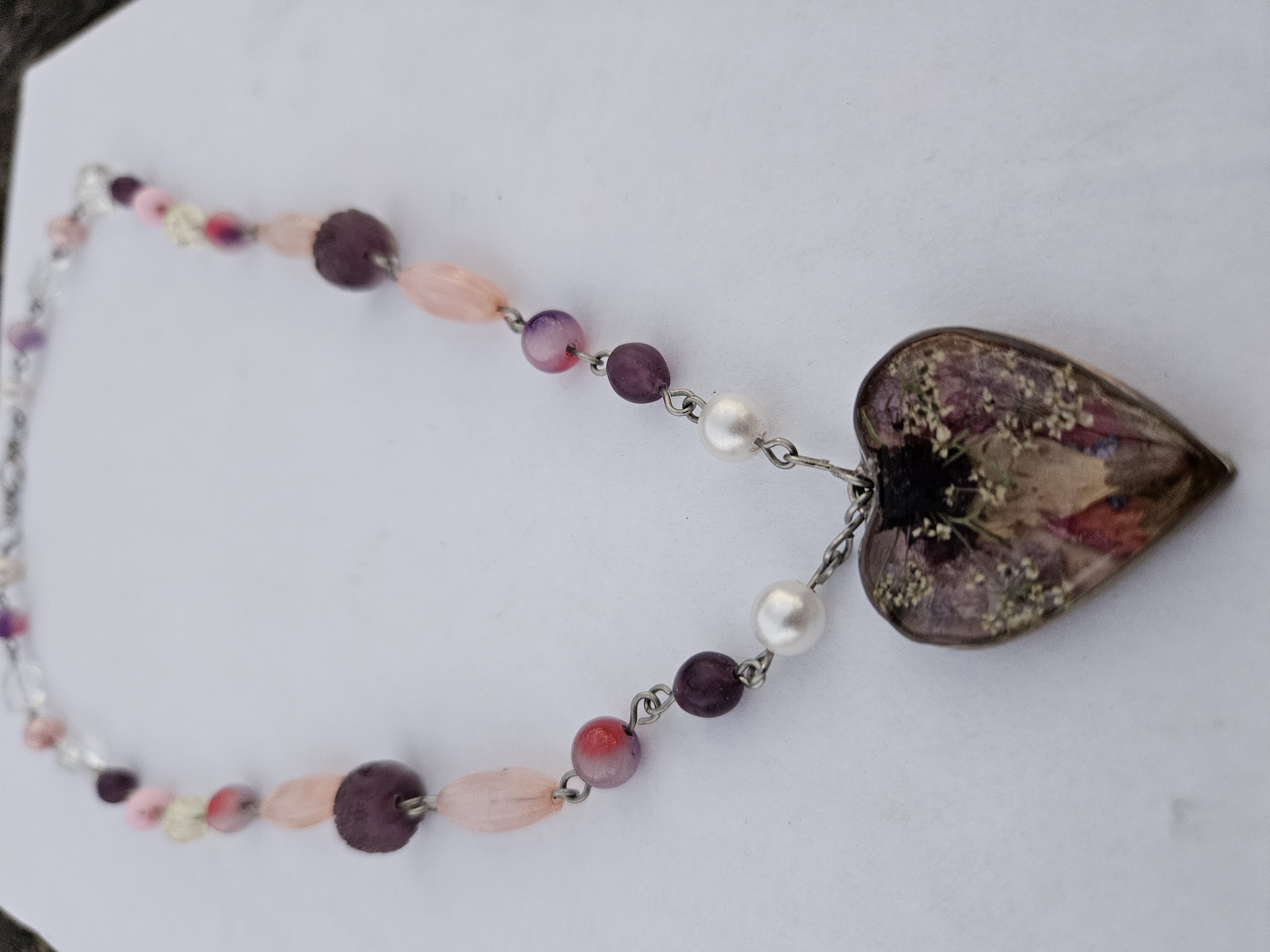 Heart On Fire Handcrafted Necklace with Pressed Flower Charm