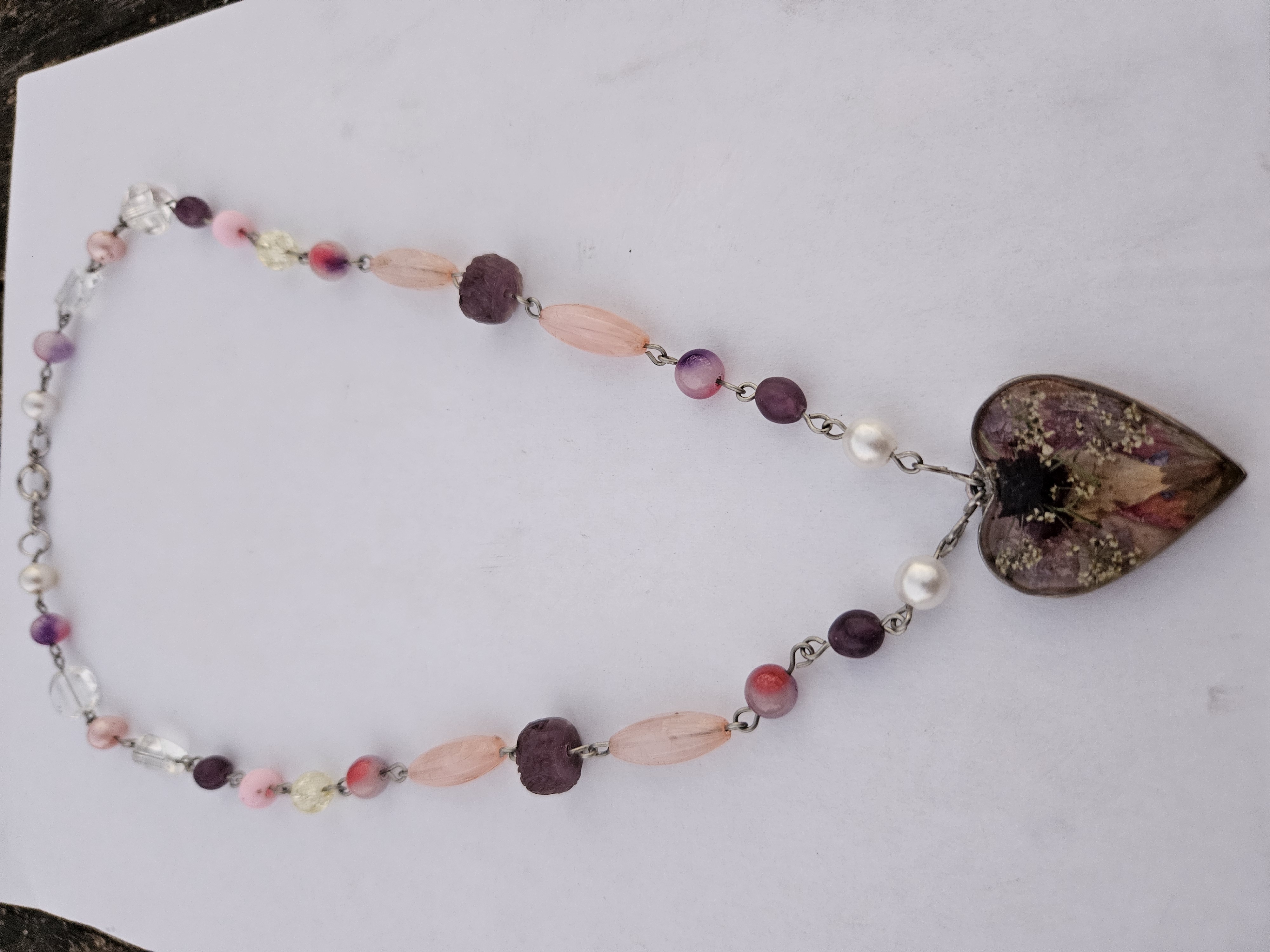 Heart On Fire Handcrafted Necklace with Pressed Flower Charm