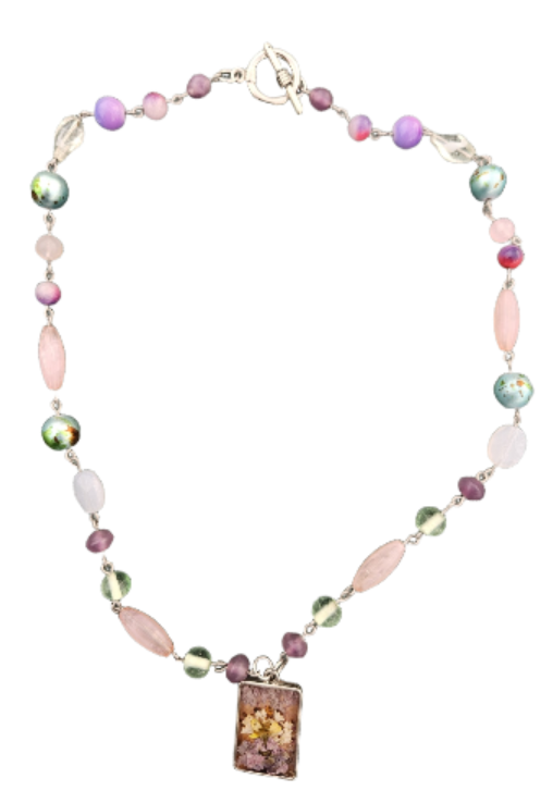 Need For Pink Upcycled Necklace with Pressed Flower Charm
