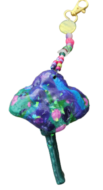 Lucky Green Mushroom With Pink & Purple Polkadots Bag Charm