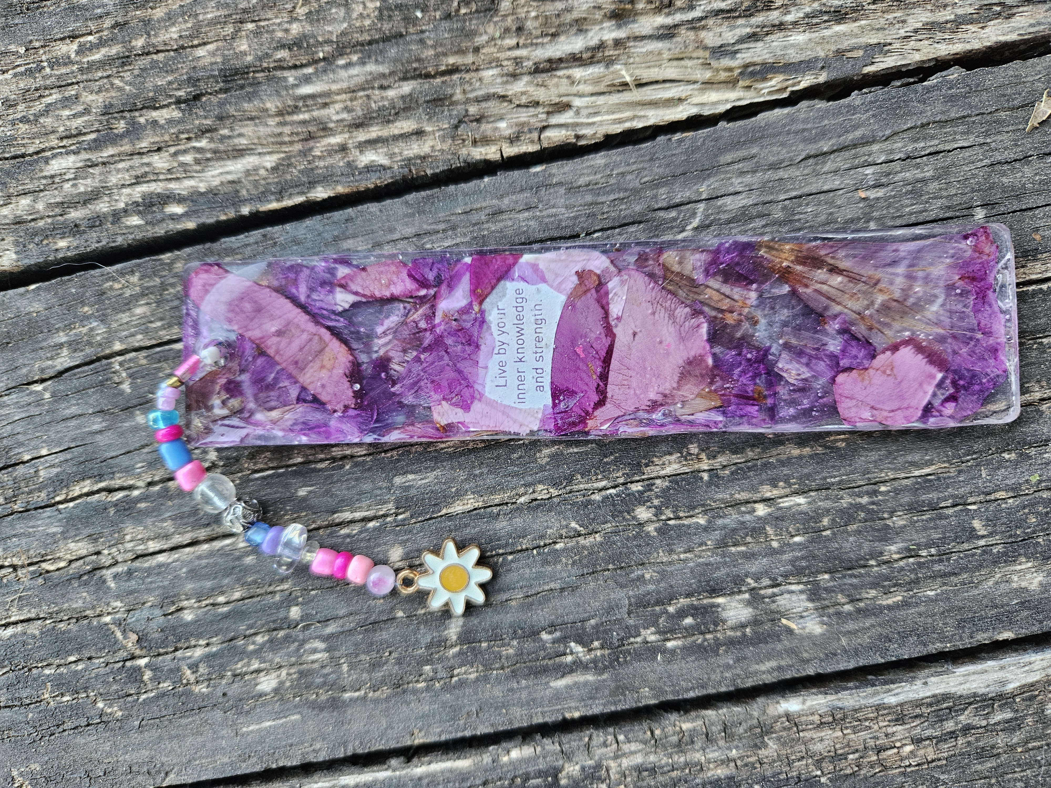 Pink & Purple Pressed Flower Bookmark with Upcycled Yogi Tea Tag