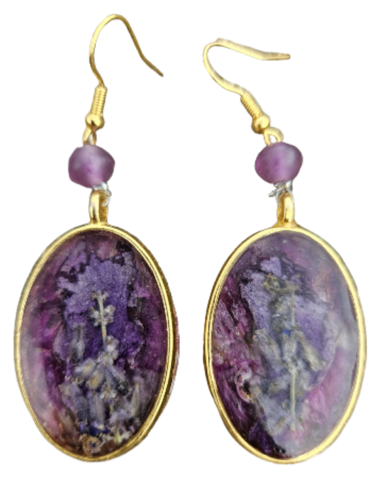 Goddess in Purple Pressed Flower Earrings