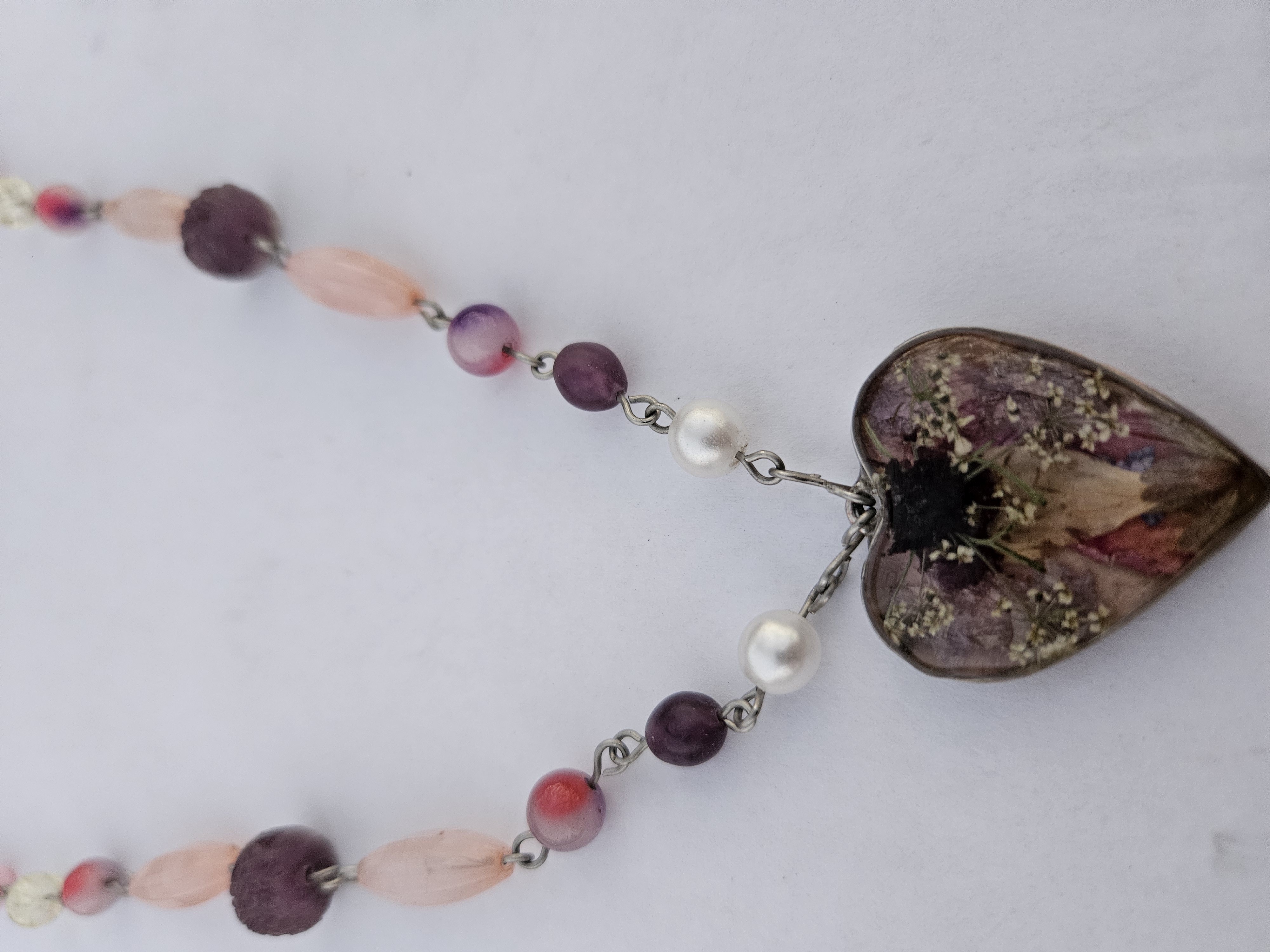 Heart On Fire Handcrafted Necklace with Pressed Flower Charm