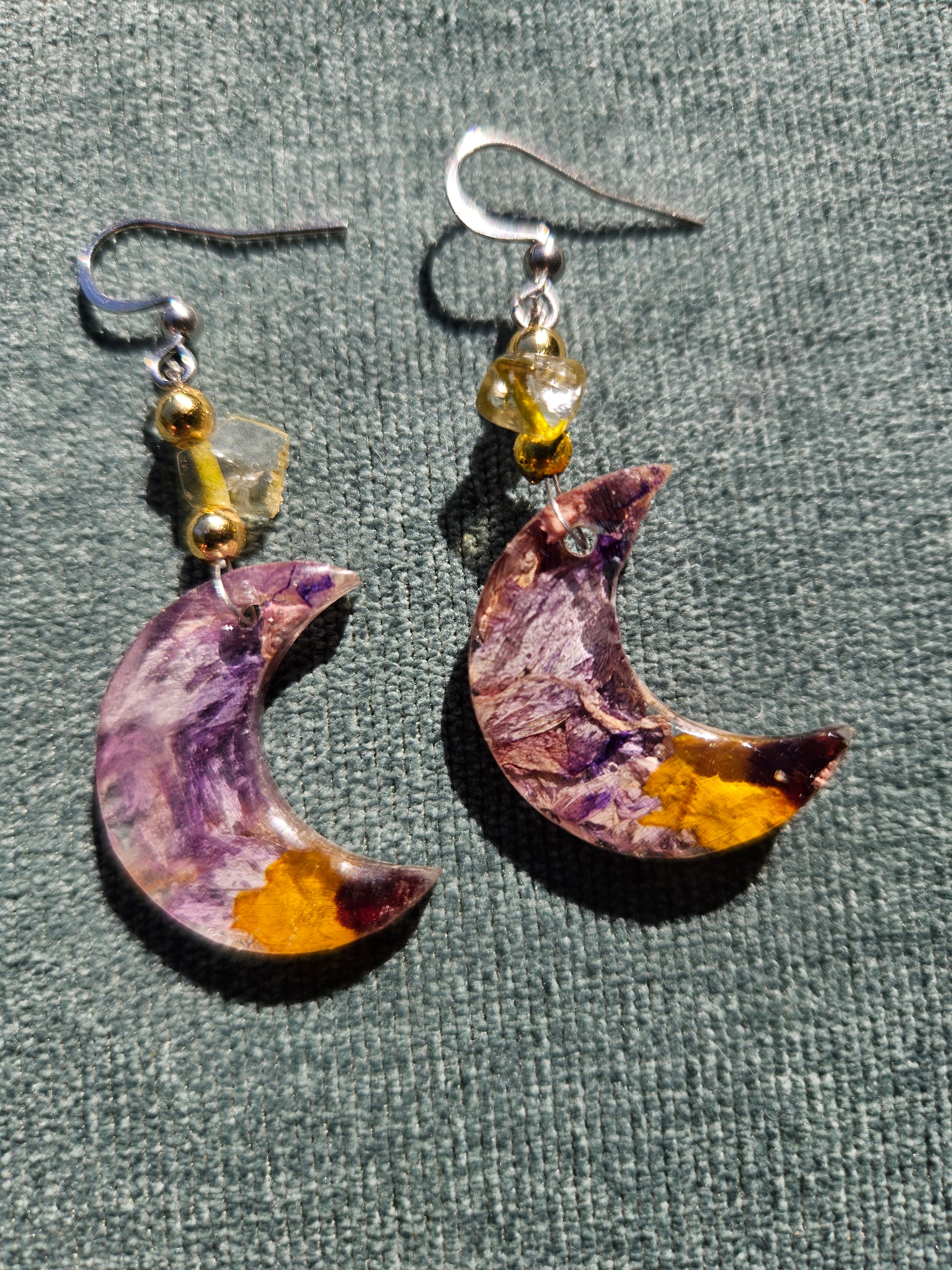Crystal Moon Pressed Flower Earrings