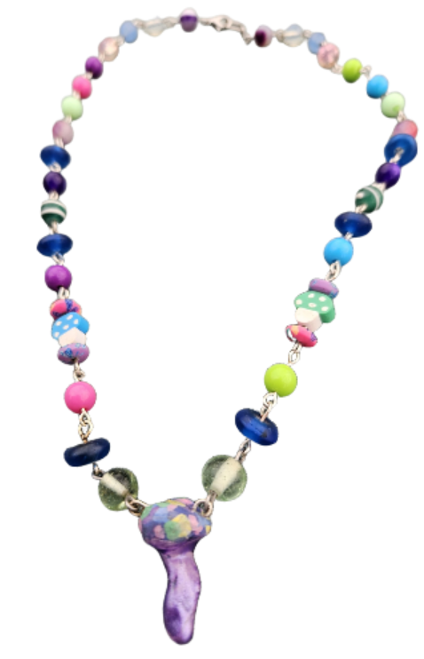 Rainbow Shroom Upcycled Necklace Made With a Real Foraged Mushroom