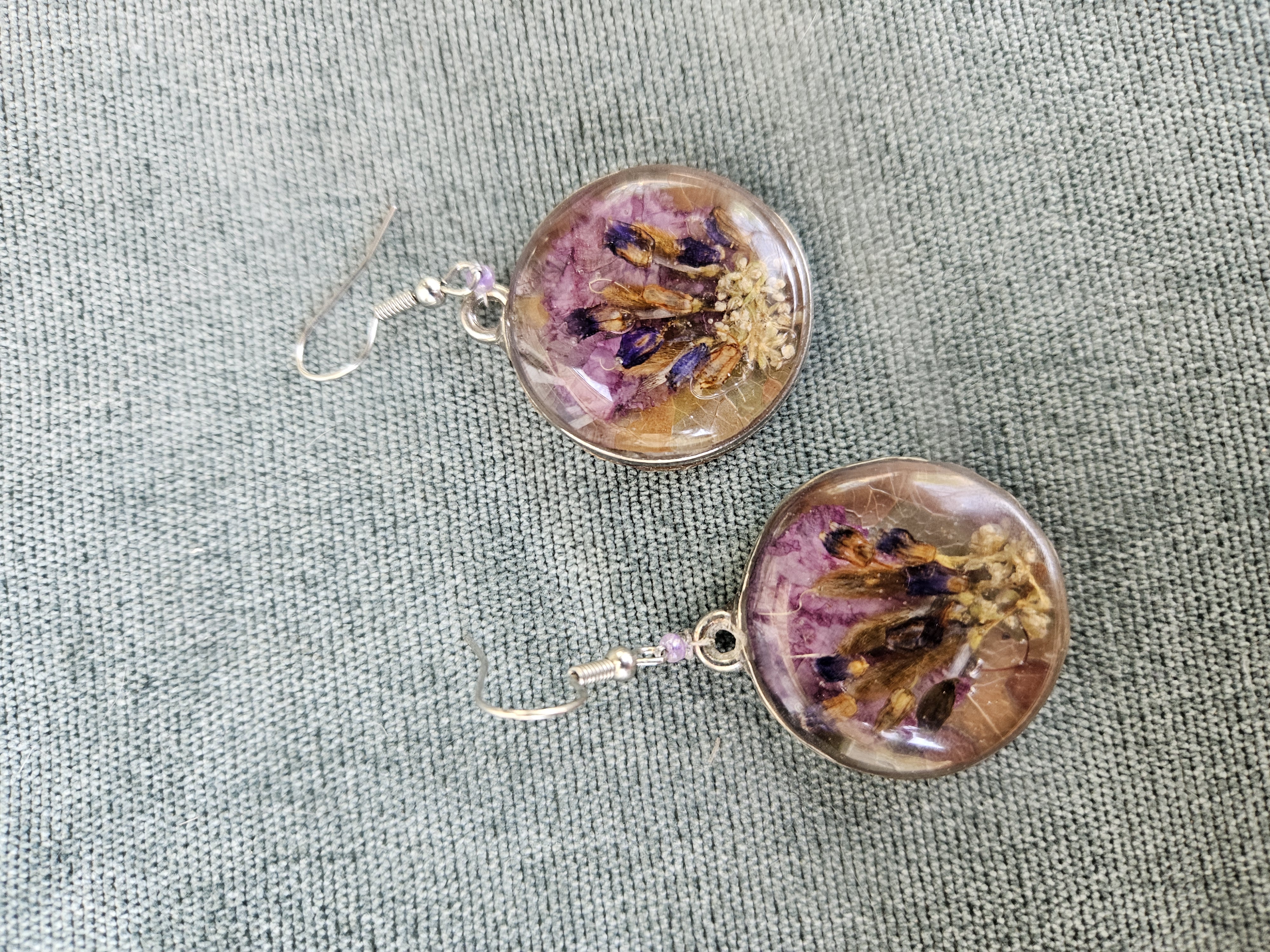 Lavender Moss Pressed Flower Earrings