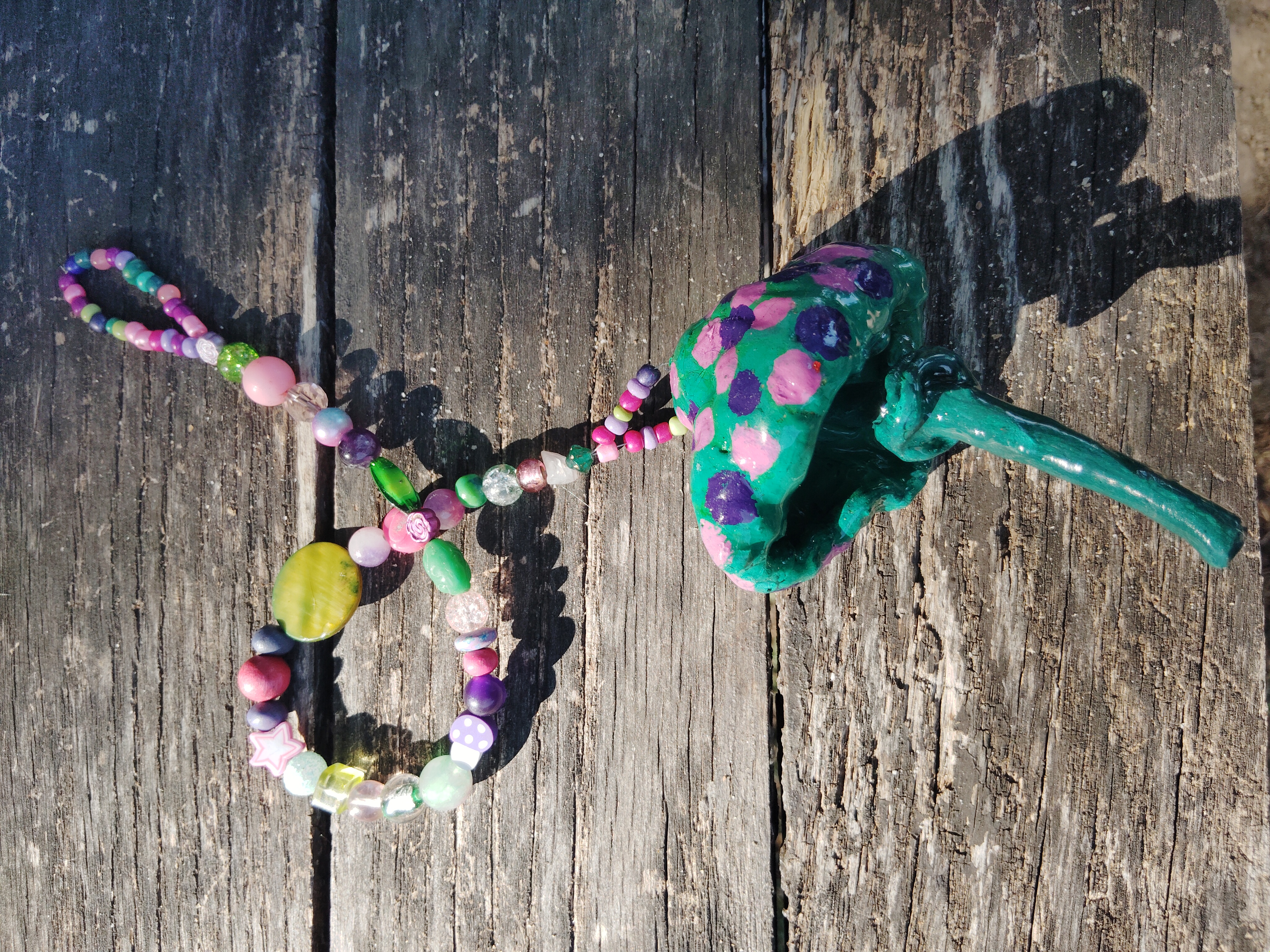 Lucky Green Mushroom With Pink & Purple Polkadots