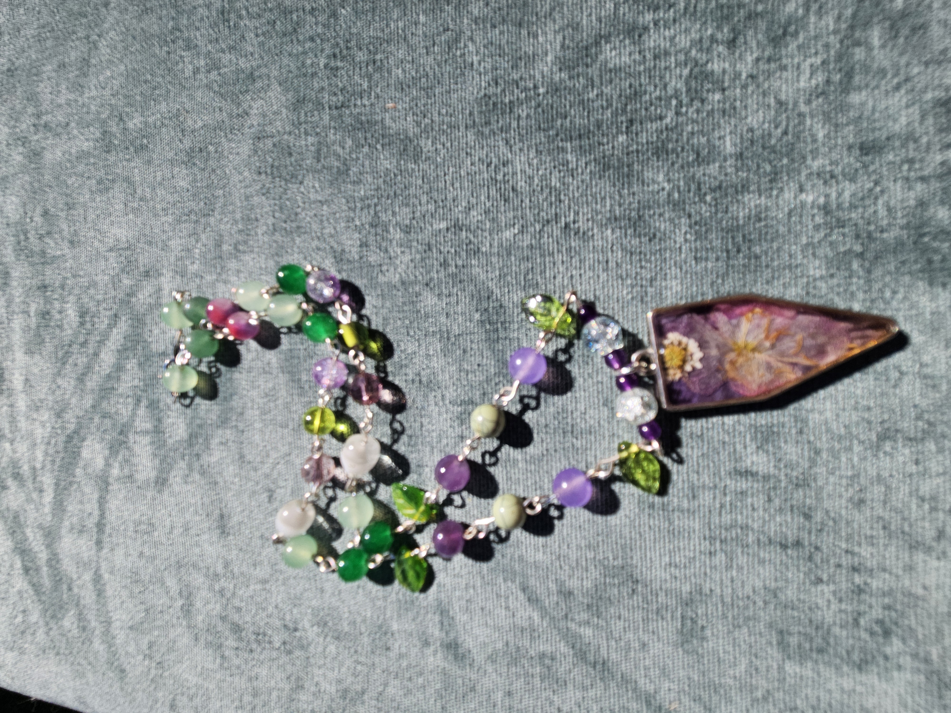 Forest Magic Upcycled Necklace With Pressed Flower Charm