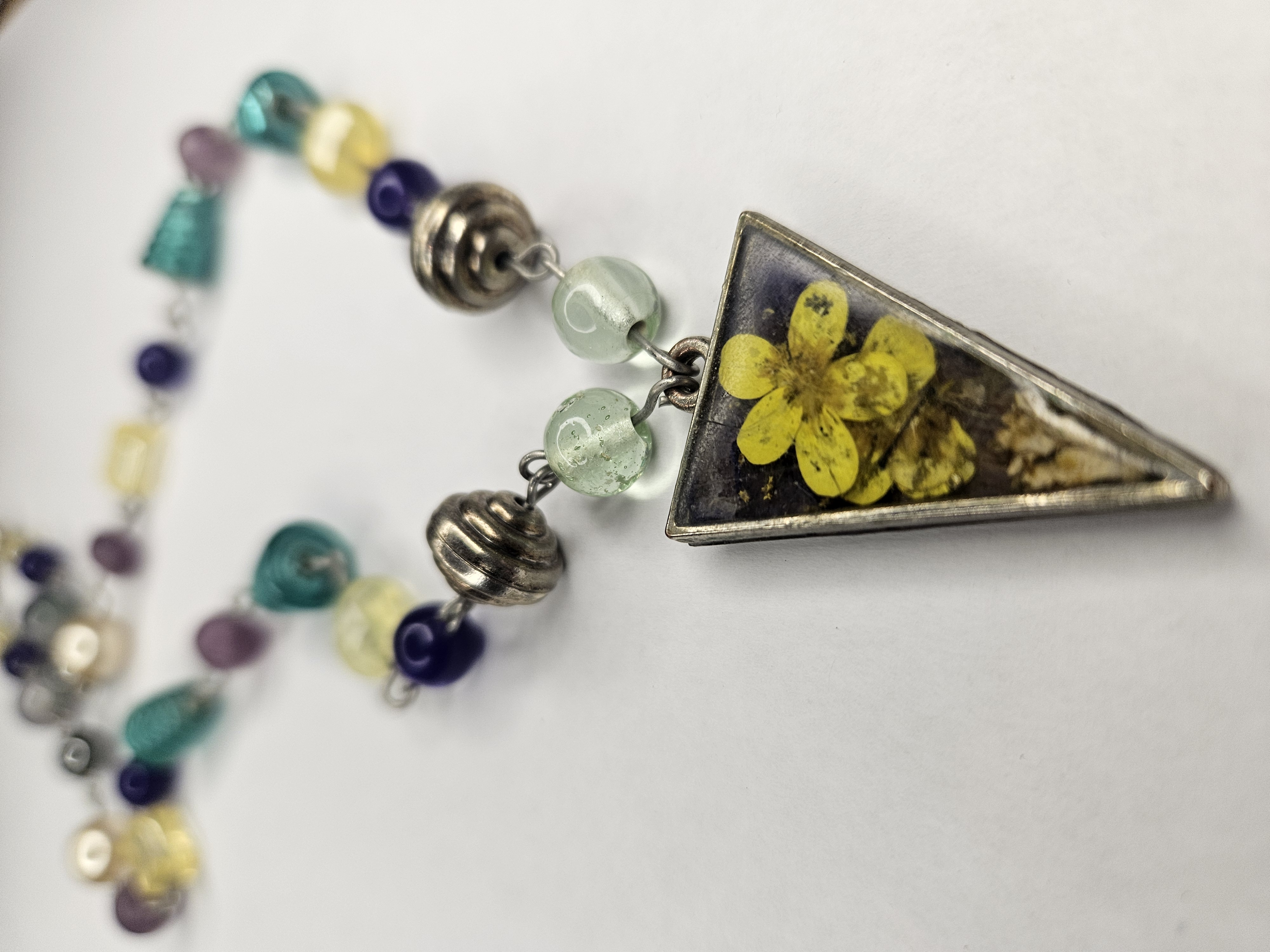 Floral Aura Upcycled Necklace With Pressed Flower Charm