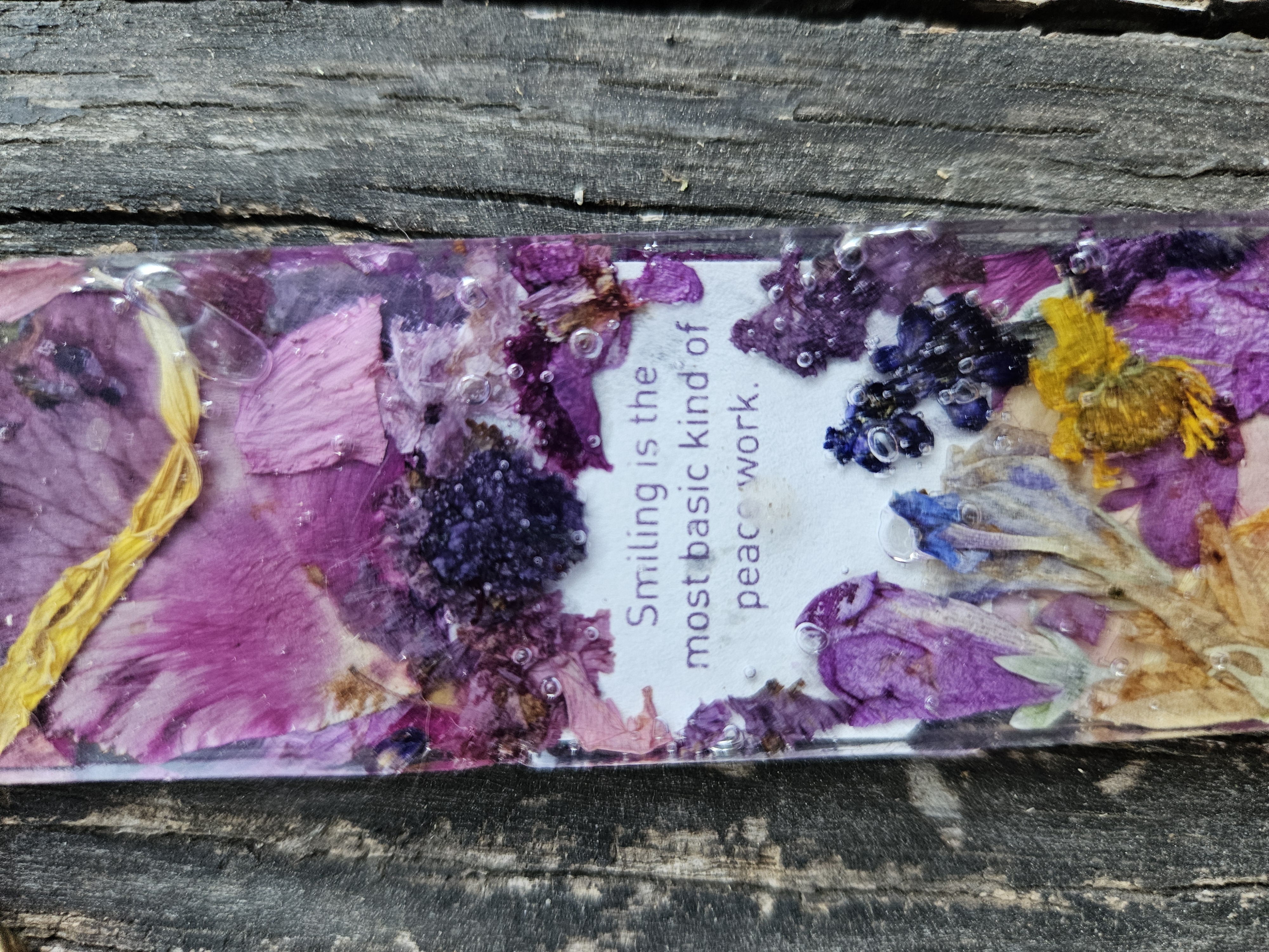 Floral Collage Pressed Flower Bookmark with Upcycled Yogi Tea Tag