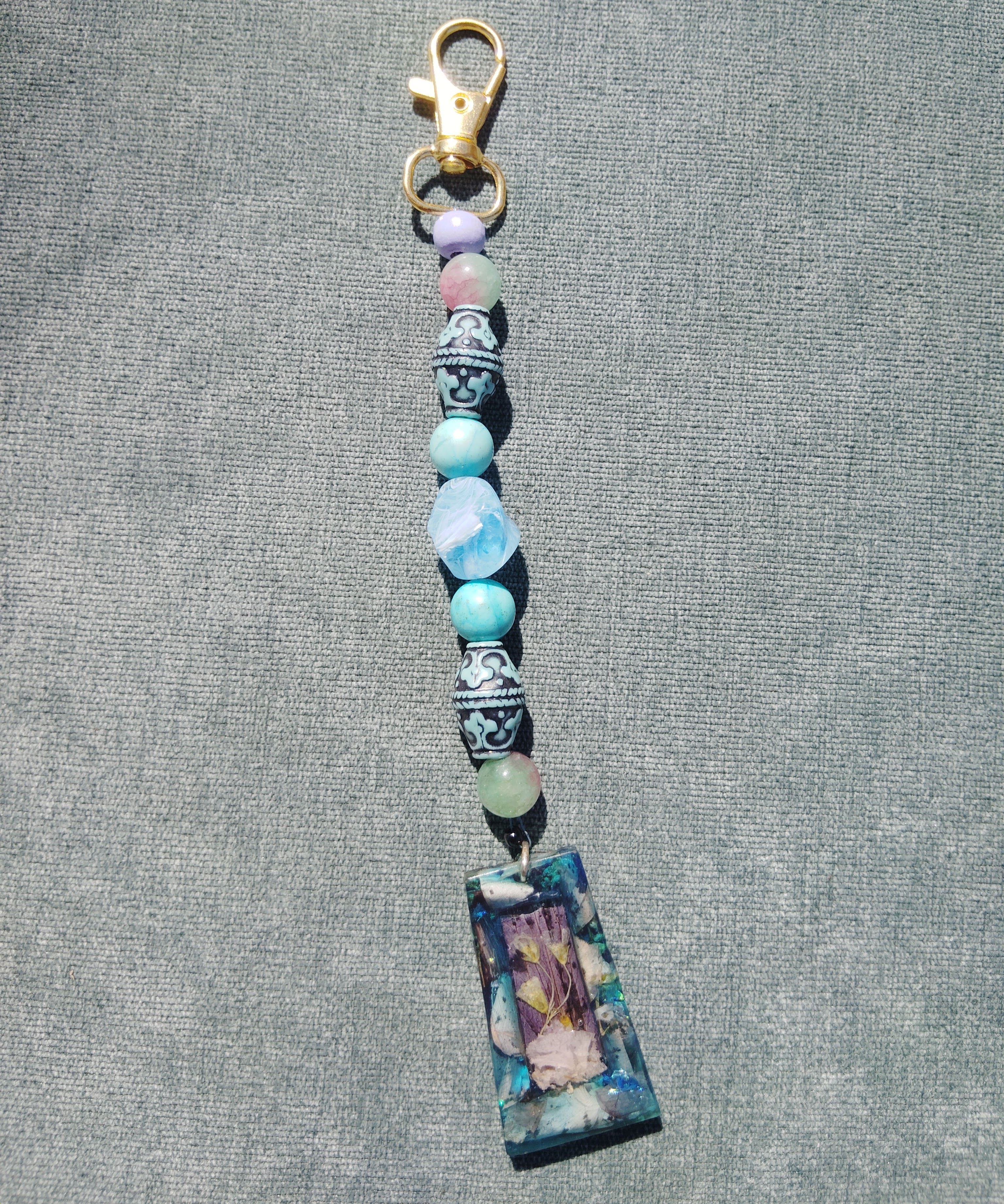 Blue Dream Pressed Flower Bag Charm