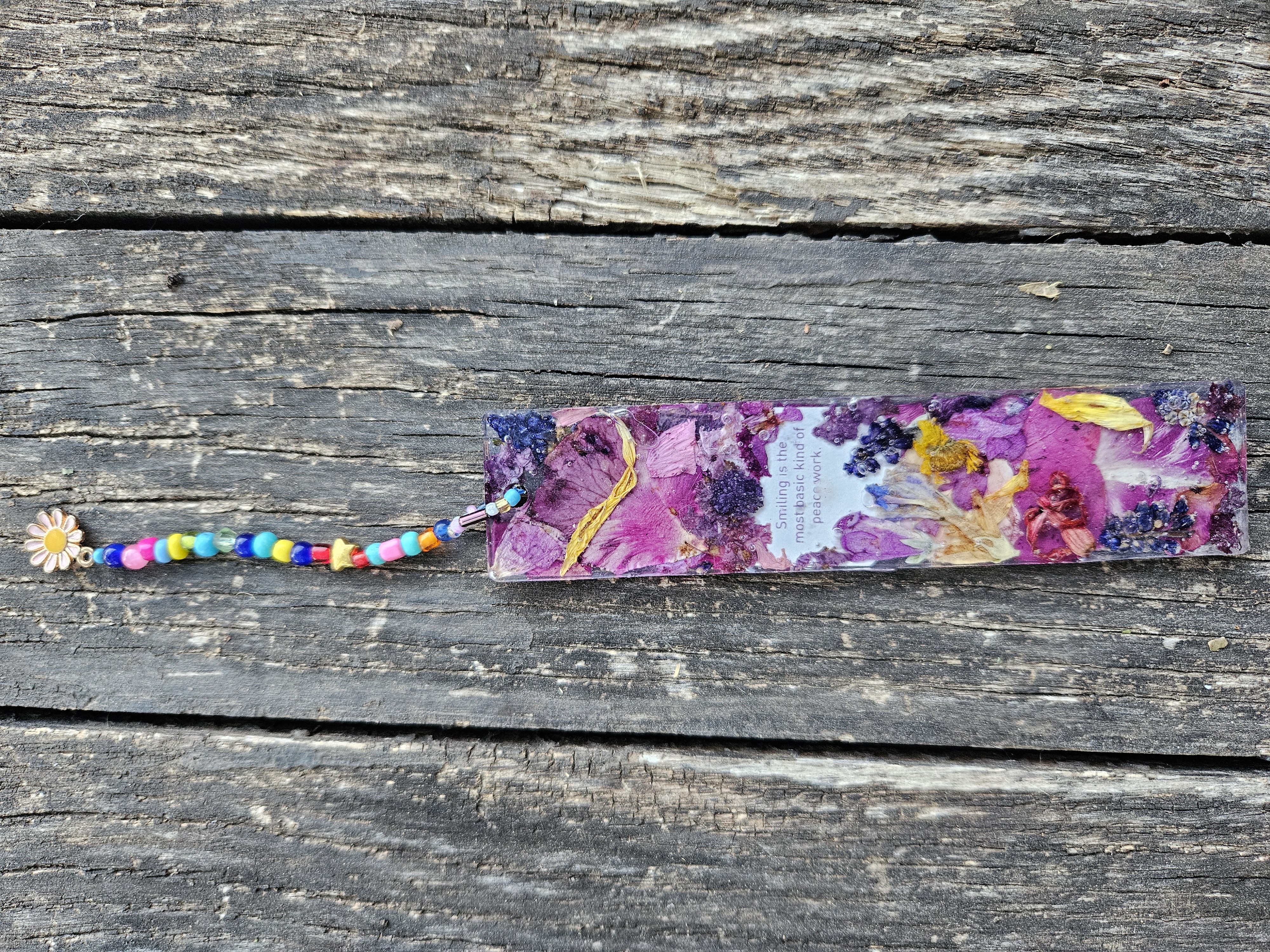 Floral Collage Pressed Flower Bookmark with Upcycled Yogi Tea Tag