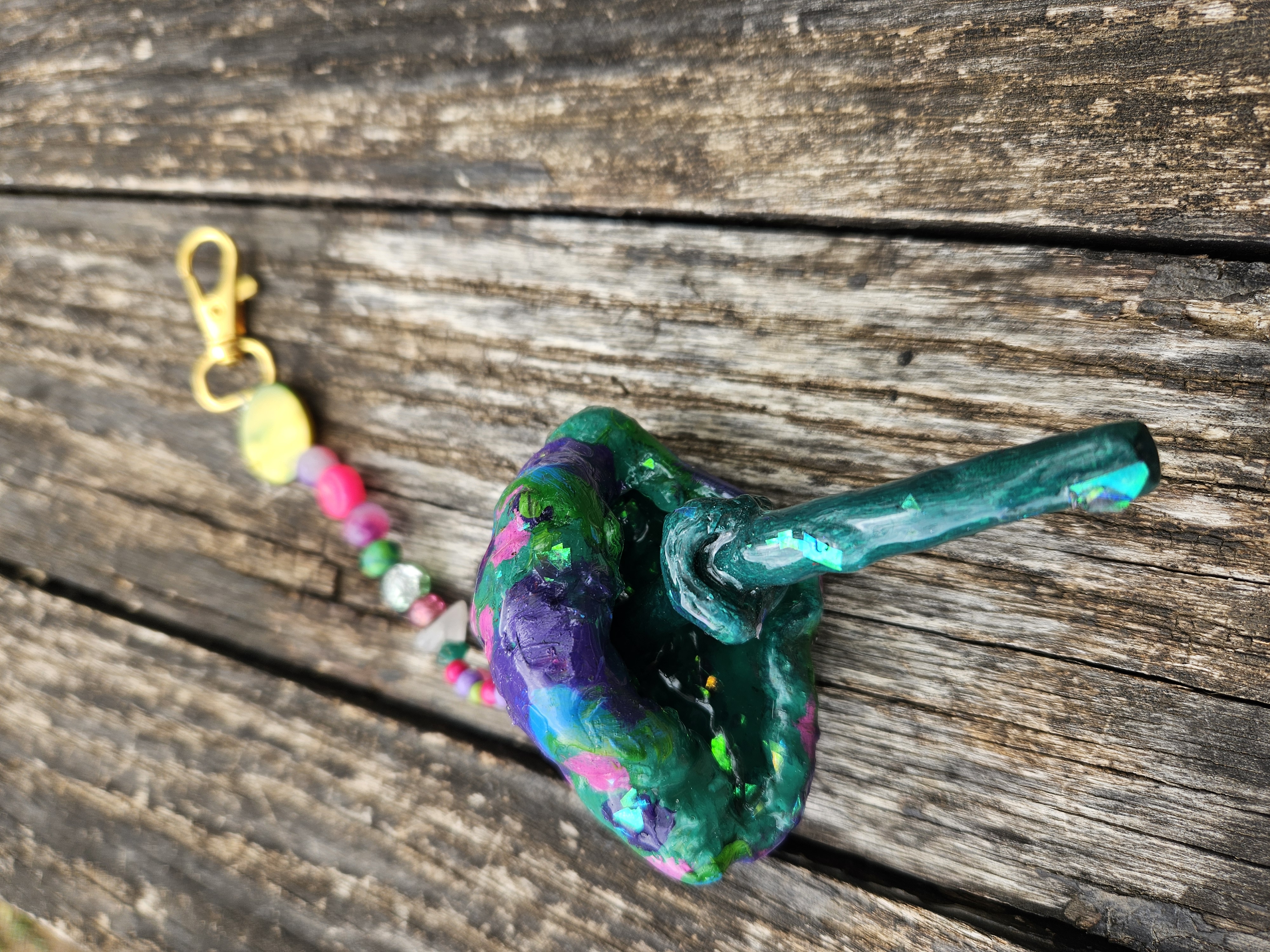 Lucky Green Mushroom With Pink & Purple Polkadots Bag Charm