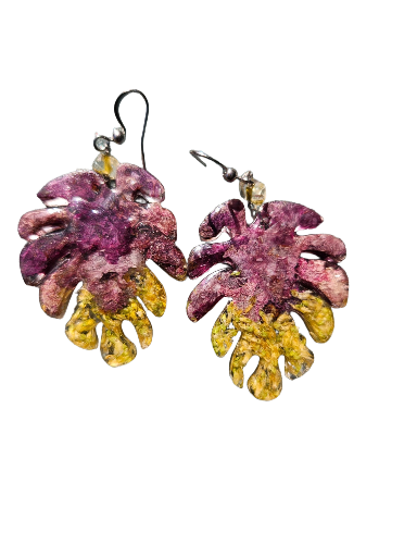 Monstera Me Happy Pressed Flower Earrings