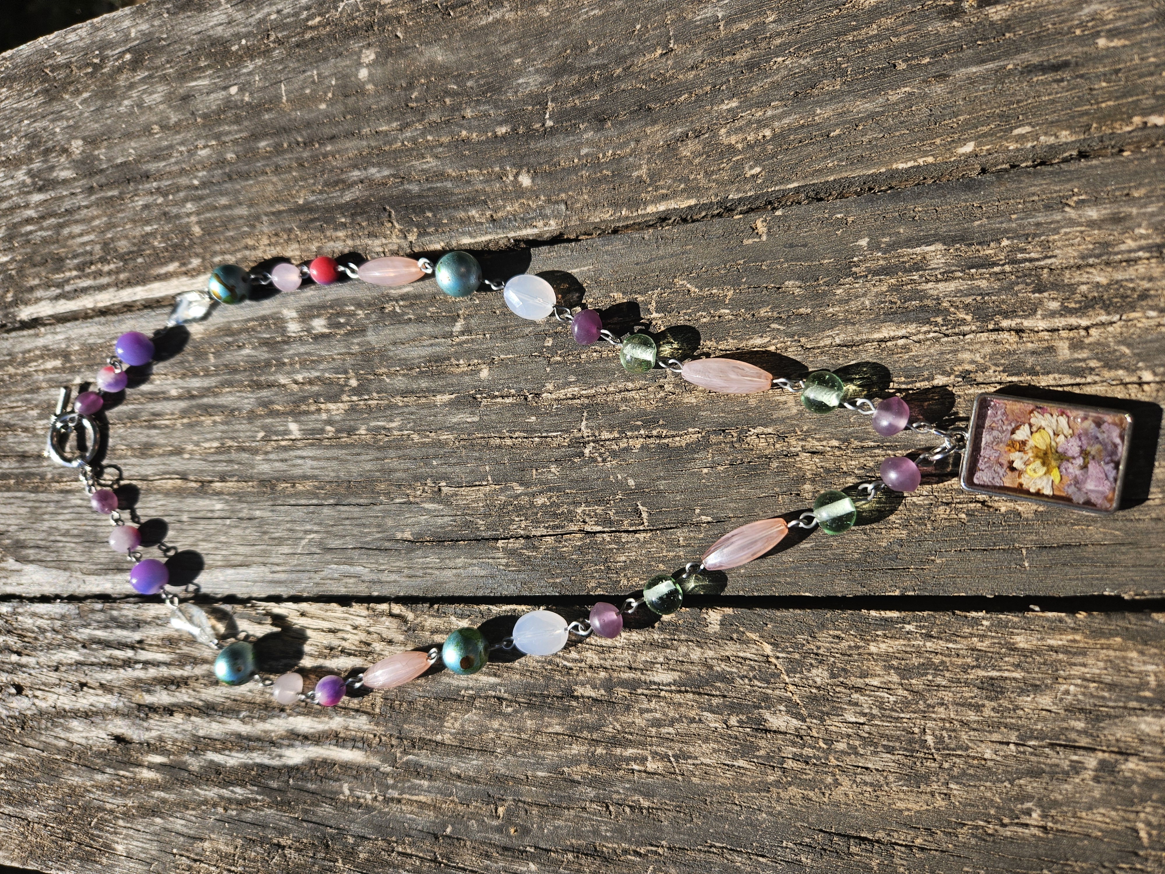 Need For Pink Upcycled Necklace with Pressed Flower Charm