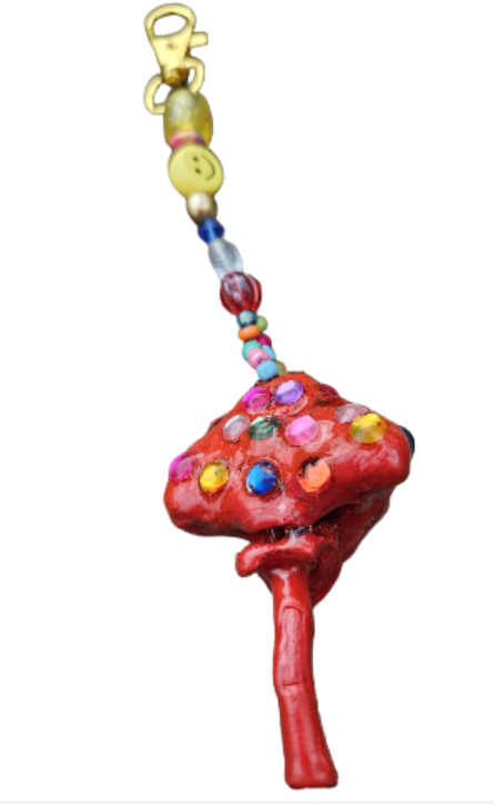 Red Lucky Mushroom Charm with Multicolor Gems Bag Charm