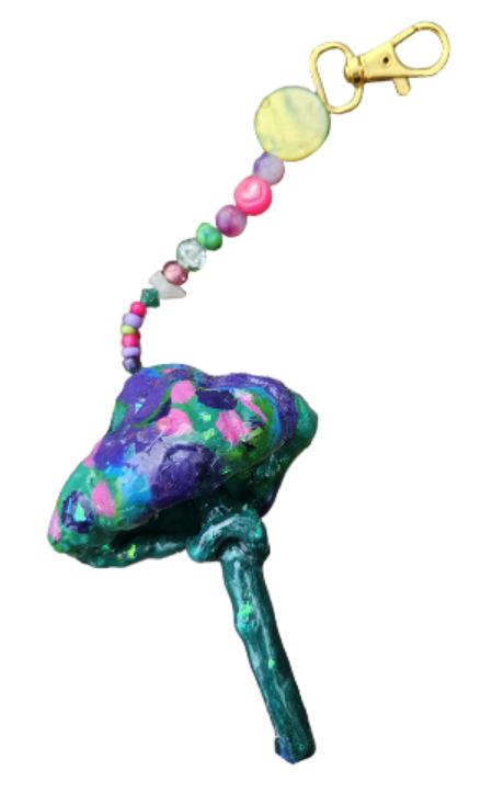 Lucky Green Mushroom With Pink & Purple Polkadots Bag Charm