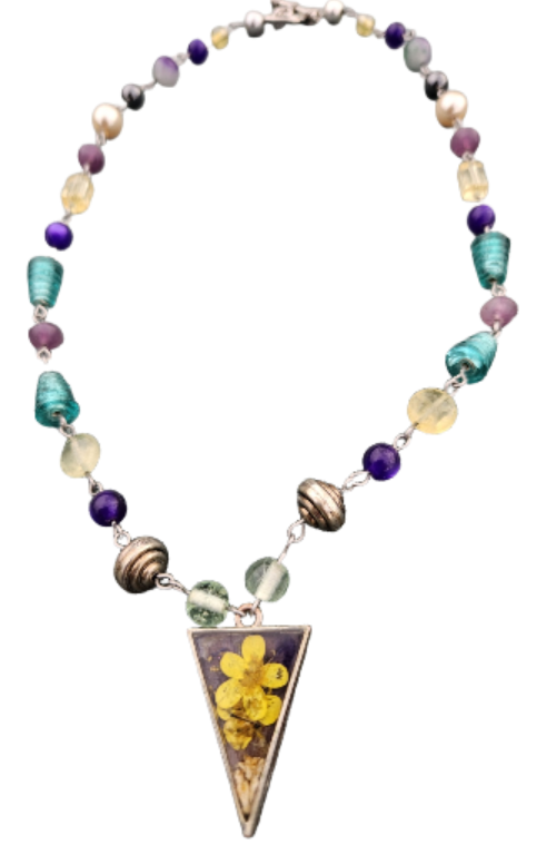 Floral Aura Upcycled Necklace With Pressed Flower Charm