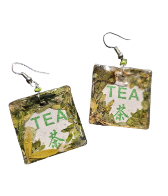 Green Tea For Me Pressed Flower Earrings