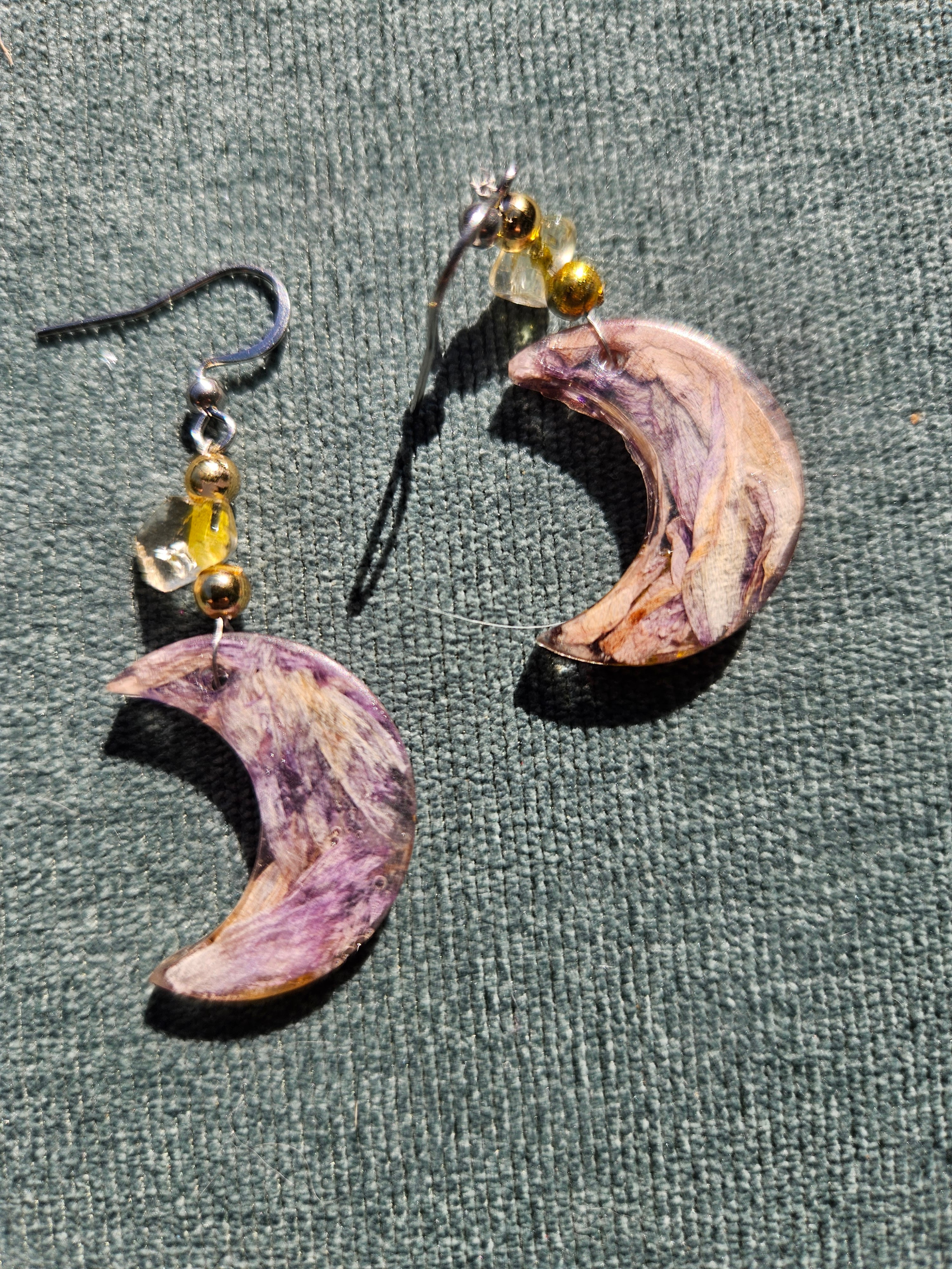 Crystal Moon Pressed Flower Earrings