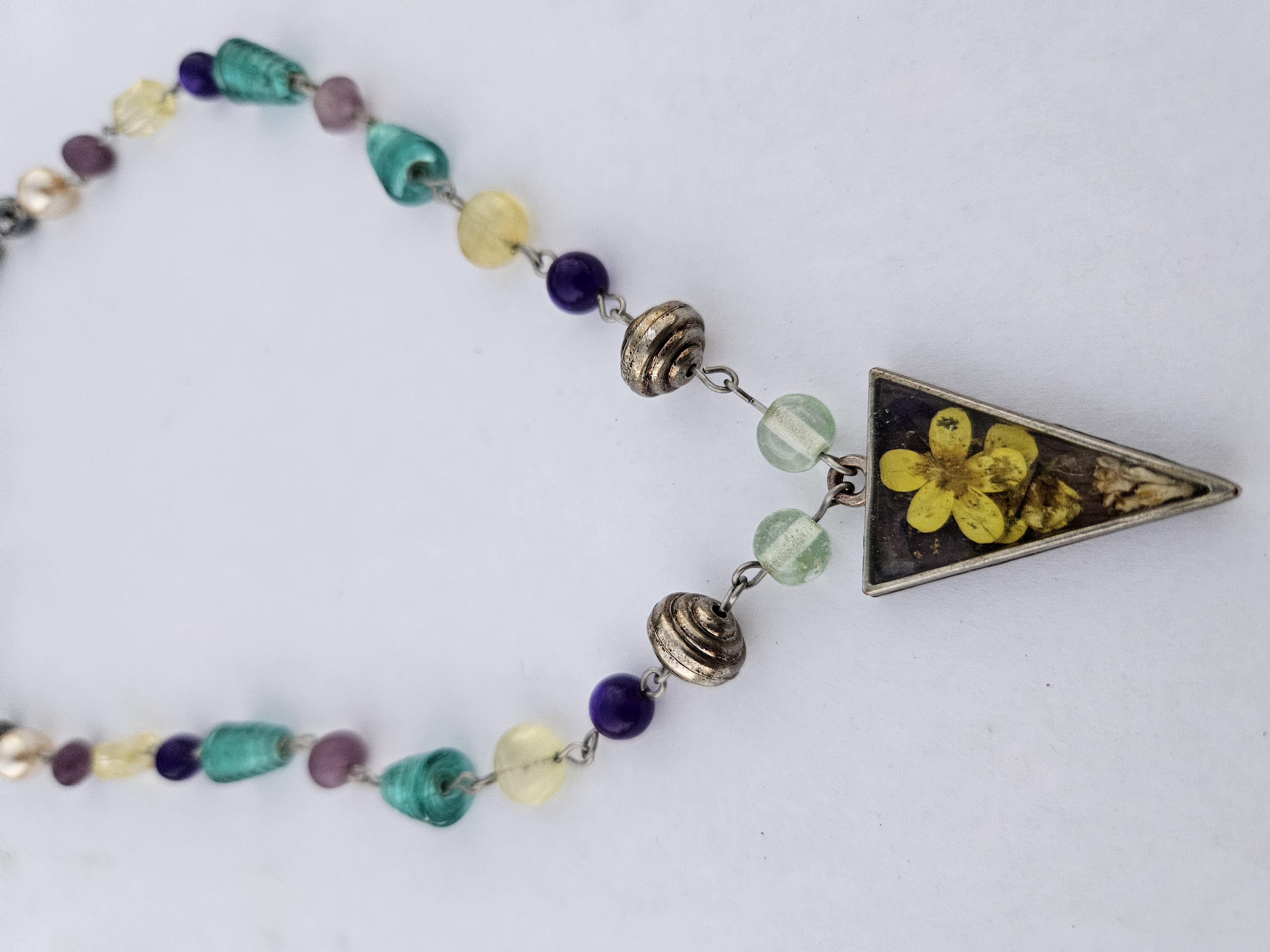 Floral Aura Upcycled Necklace With Pressed Flower Charm